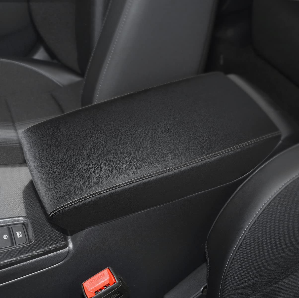 Premium Leather Car Center Console Armrest Cover for 2022-2025 Honda Civic Sedan & Hatchback - Black with Gray Stitches Interior Accessories | Durable Elbow Rest Protector for Comfortable Driving & Long Road Trips