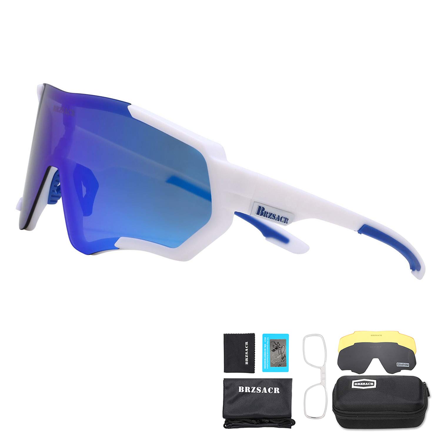 BRZSACR Polarized Cycling Sunglasses for Men & Women - UV Protection Sports Sunglasses with 3 Interchangeable Lenses - Ideal for Road Biking, Running & Outdoor Activities