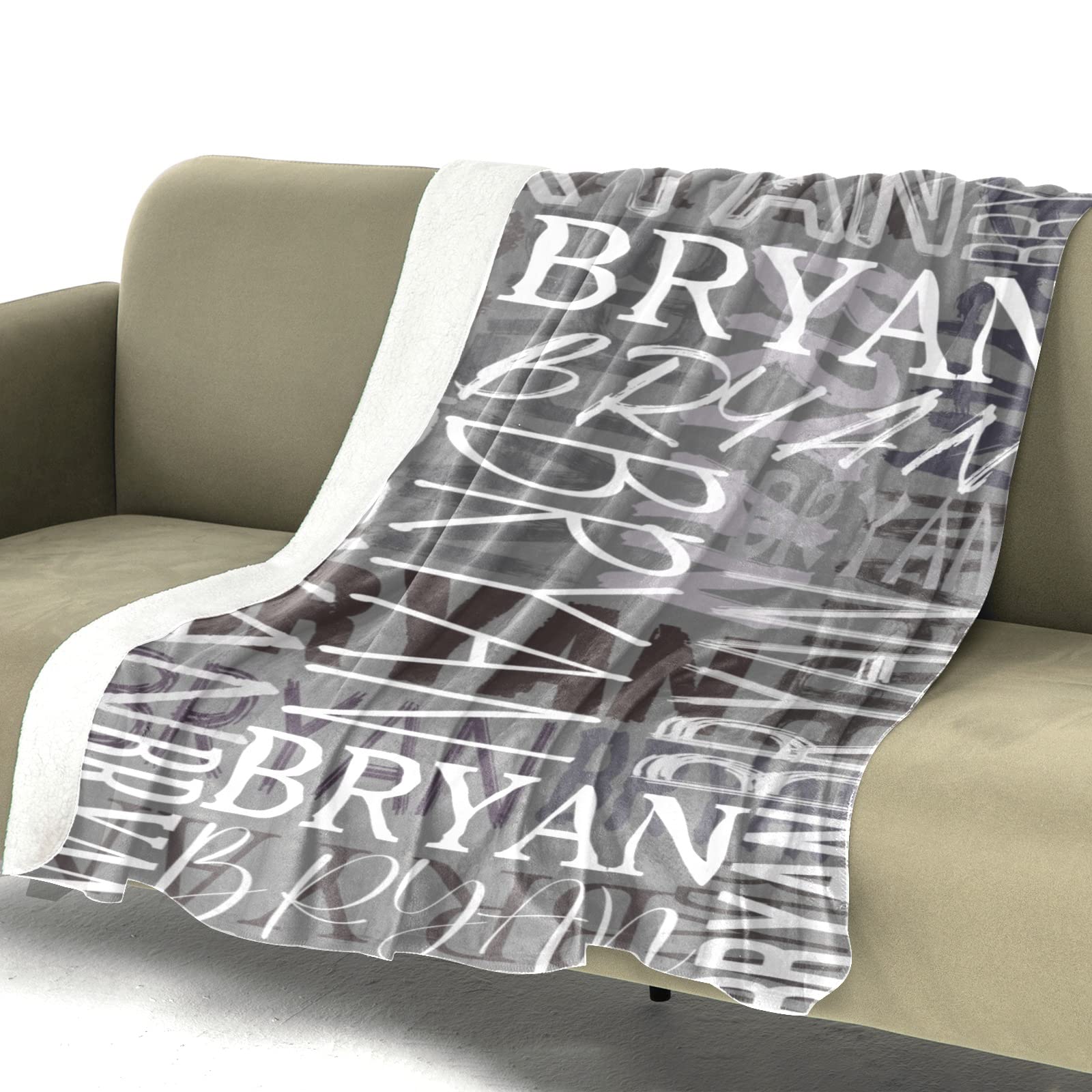 Personalized Fleece Throw Blanket with Name - Custom Blanket for Adults & Baby - Soft Grey Blanket (56