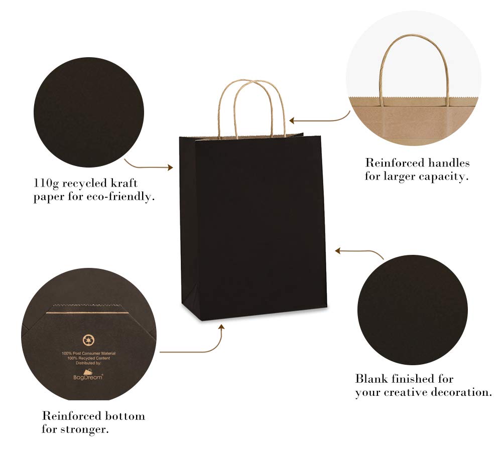 BagDream Kraft Paper Gift Bags with Handles - 3 Sizes (5x3x8, 8x4.25x10, 10x5x13) - 25 Pcs Each - 100% Recycled Eco-Friendly Merchandise Bags for Retail, Parties, Weddings & Craft Packaging