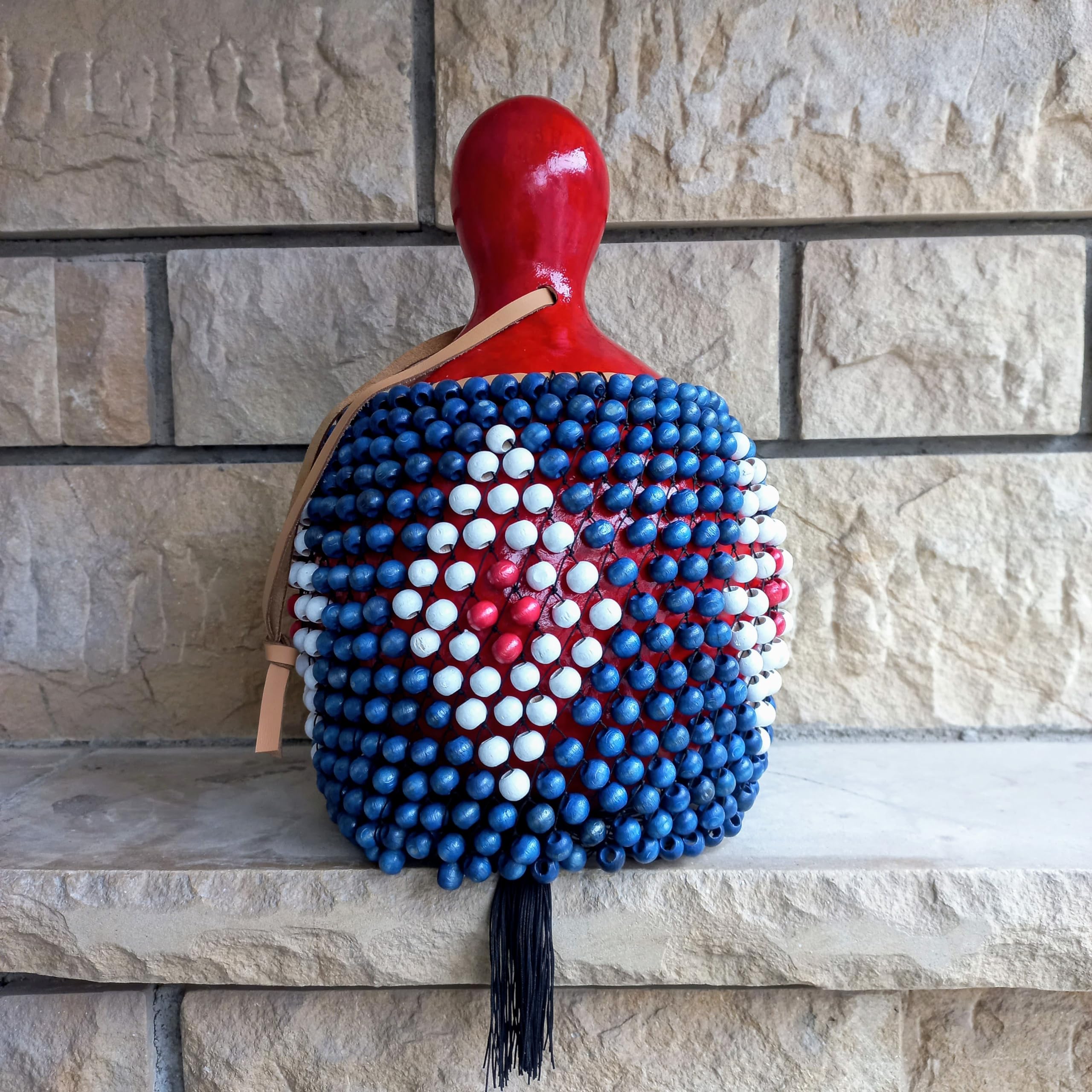 Red White Blue Beaded Shekere - Handcrafted Latin Percussion Instrument for Musicians | Perfect Gift for Birthdays, Music Lovers & Performers | Great for Live Shows, Studio Recording & Cultural Events