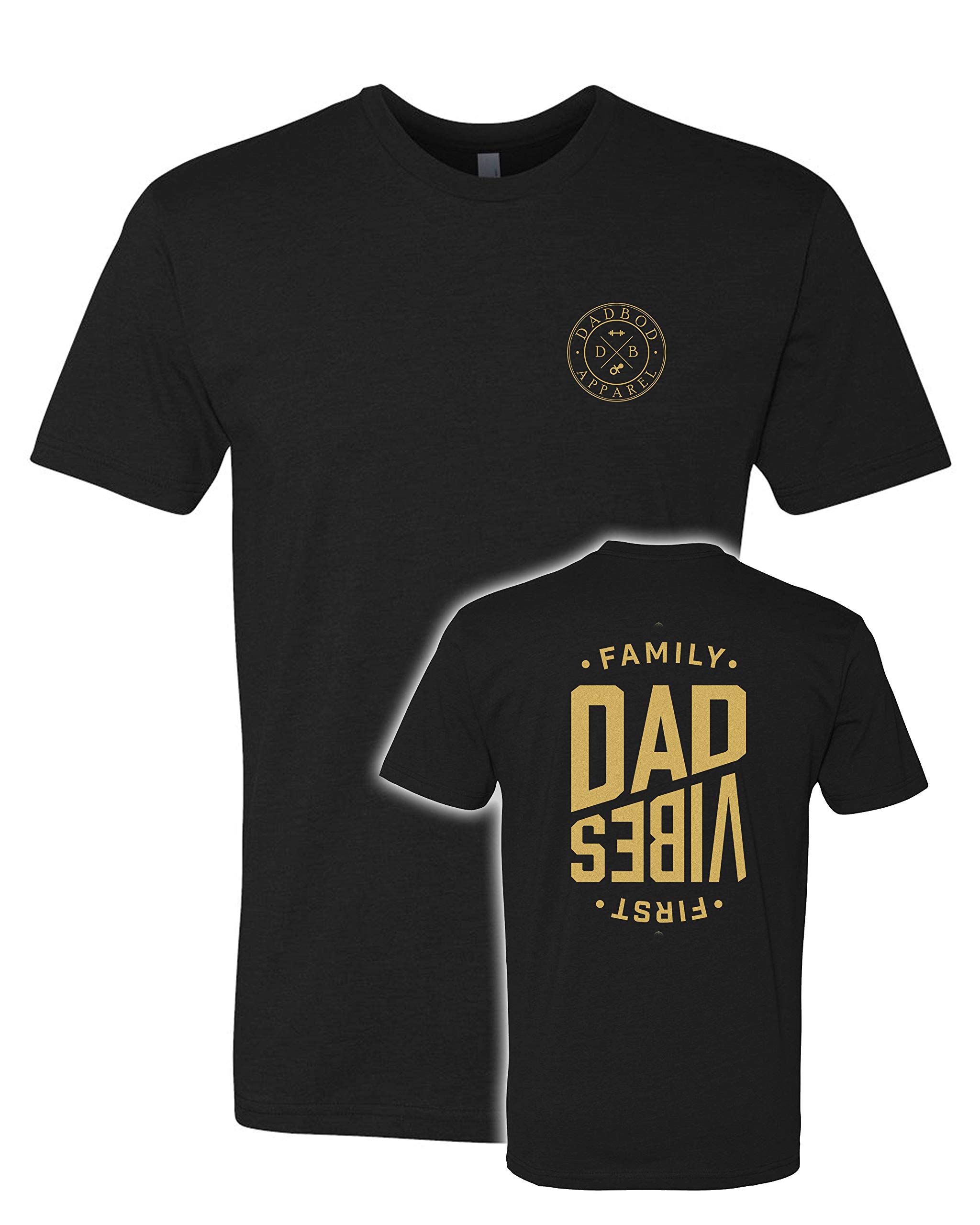 DadBod Apparel DB Black/Gold DadVibes Logo T-Shirt for Men - Comfortable Casual Graphic Tee for Relaxing, Lounging & Dad Life