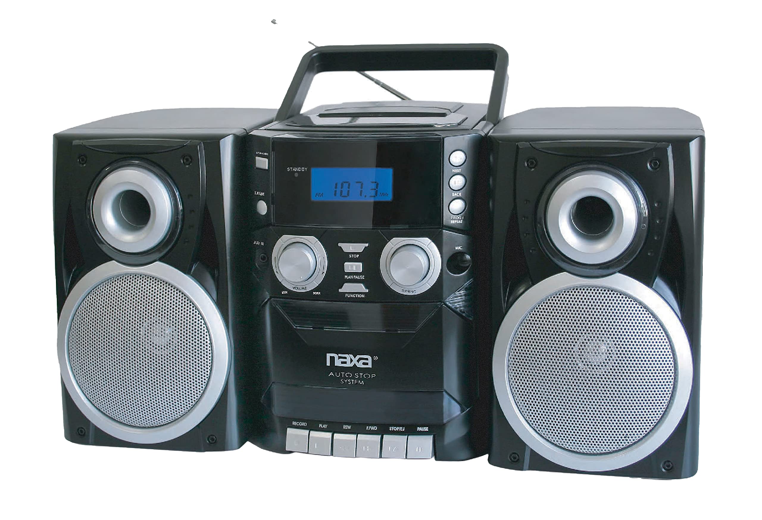 NAXA Electronics NPB-426 Portable CD Player with AM/FM Stereo Radio, Cassette Player & Recorder, Twin Detachable Speakers - Perfect for Home, Office, Travel & Outdoor Music Listening