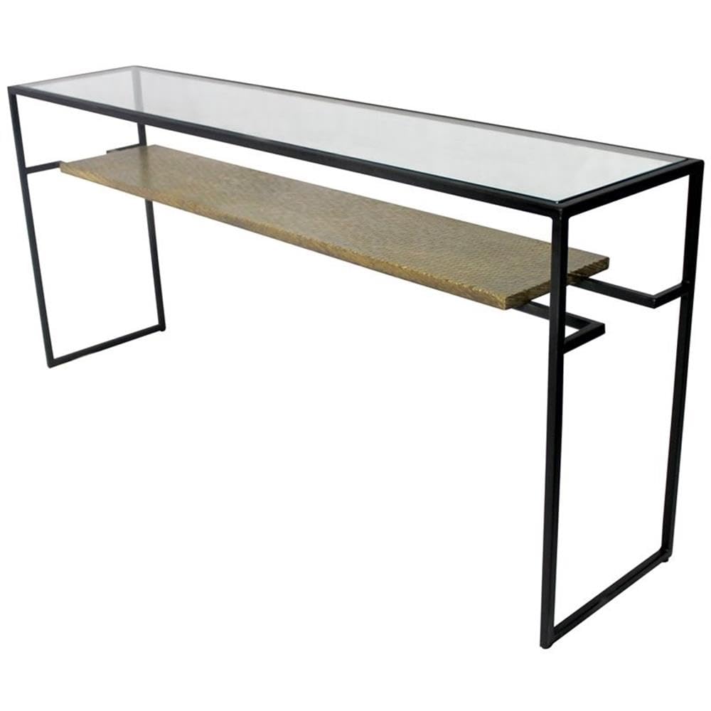 Moti Orlando Cooper Cast Iron Console Table with Brass Cladded Shelf - Elegant Entryway Table for Hallway, Living Room & Foyer Decor