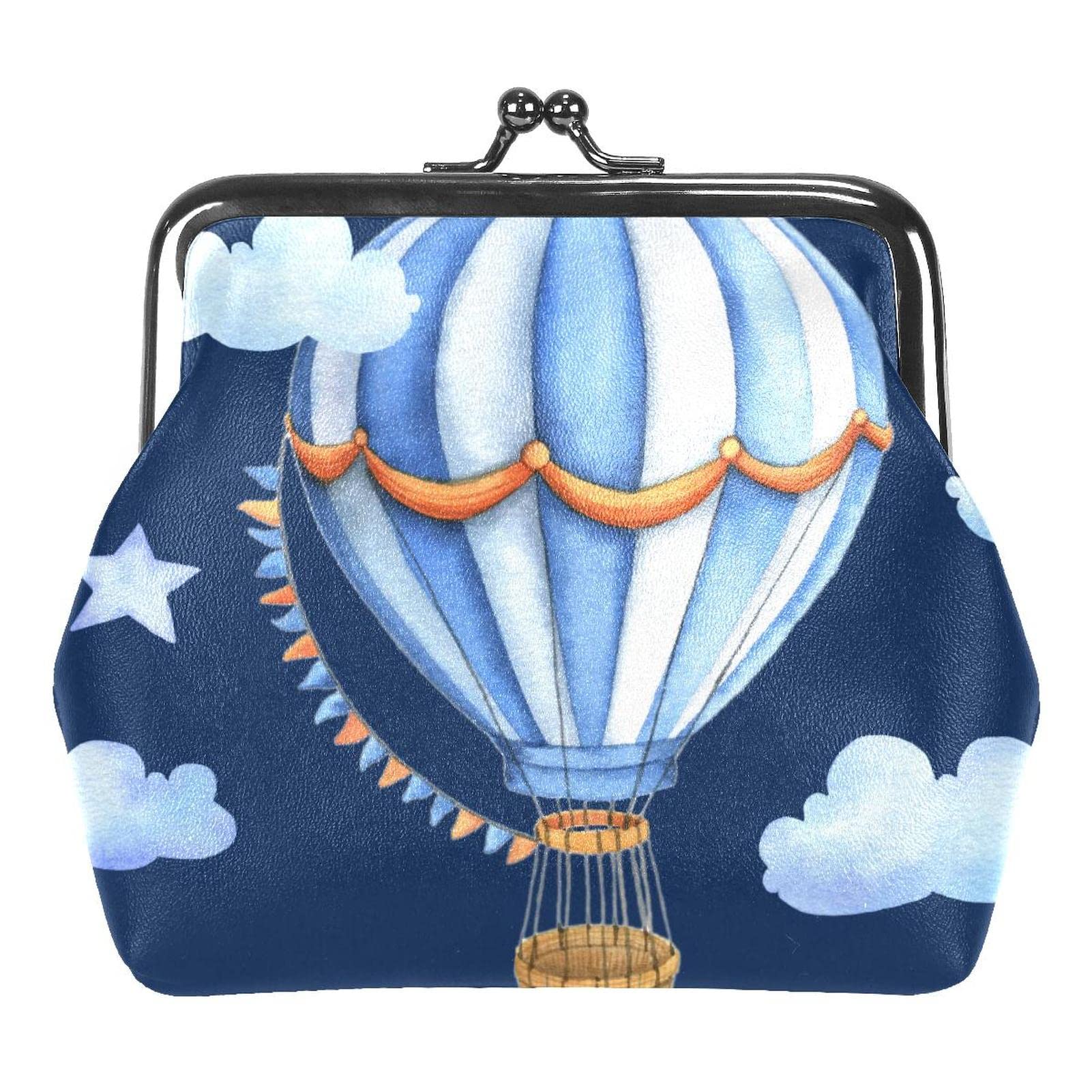 Vintage Balloons and Clouds Small Coin Purse with Kiss-lock Clasp - Cute Change Pouch Wallet for Women & Girls - Perfect for Coins, Cash, Jewelry, and Travel Essentials