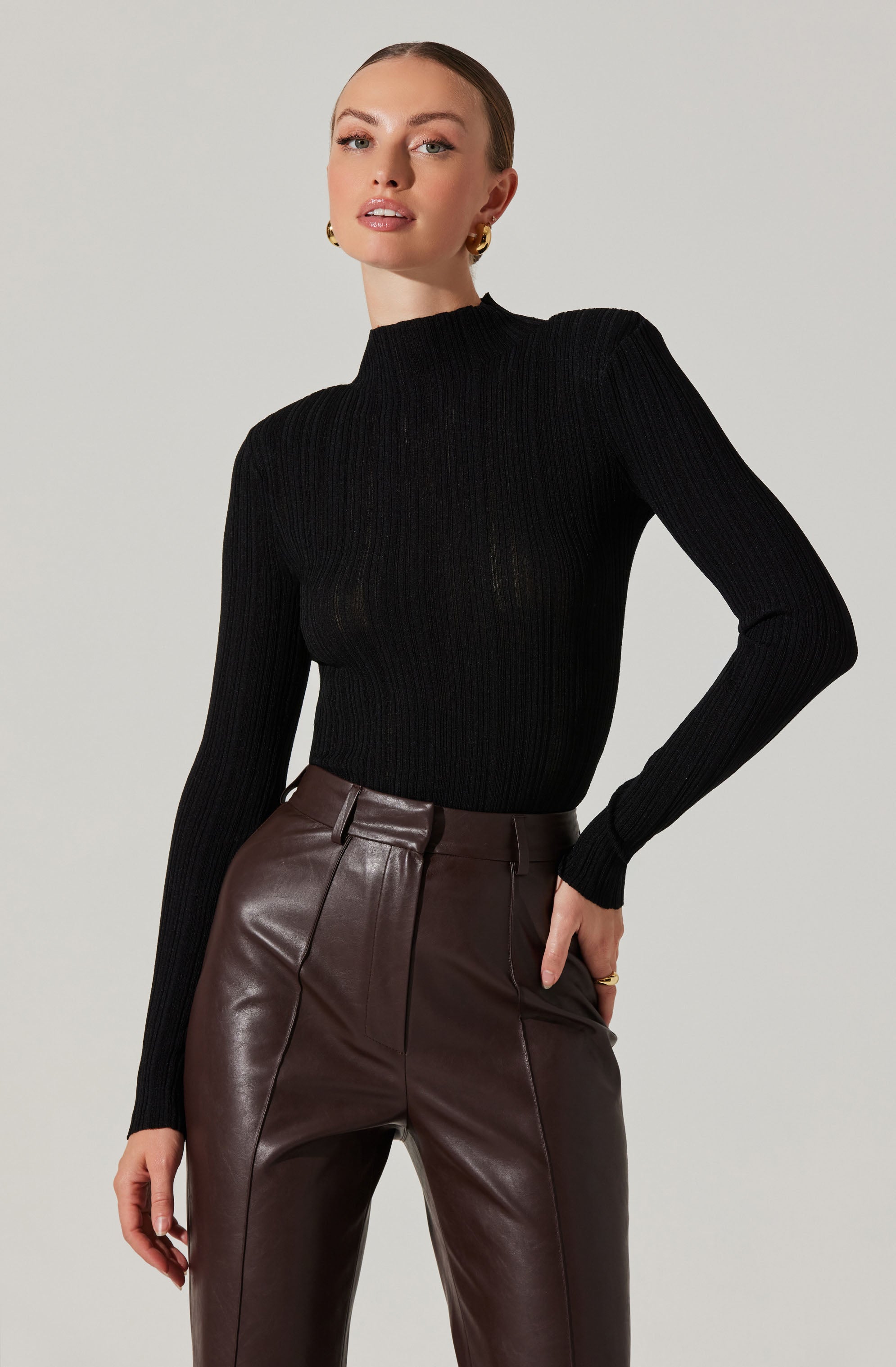 Roslin Ribbed Mock Neck Sweater for Women - Cozy Winter Knit Pullover - Perfect for Casual Outfits, Office Wear & Holiday Gatherings