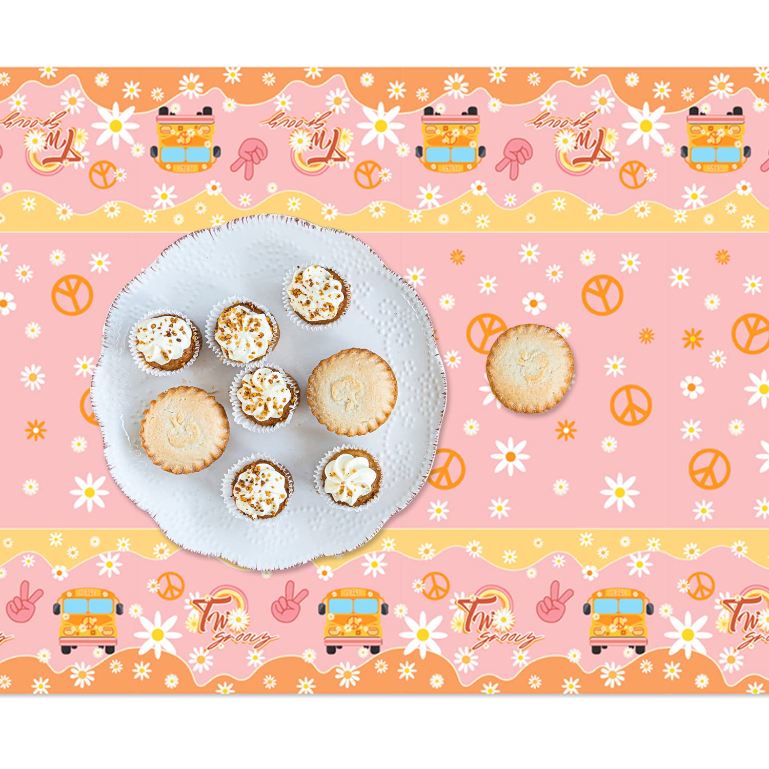 Groovy Daisy Rainbow Hippie Party Tablecloth - Retro Plastic Table Cover for Birthday Decorations, Girls 2nd Birthday, Outdoor Picnic & Indoor Celebrations