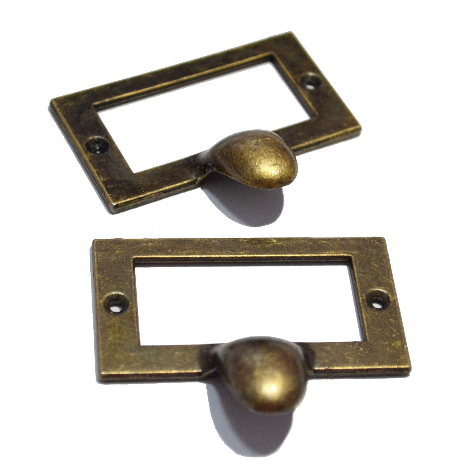 10 Pcs Antique Bronze Drawer Pulls - Vintage Label Frames & File Name Card Holders (2.25