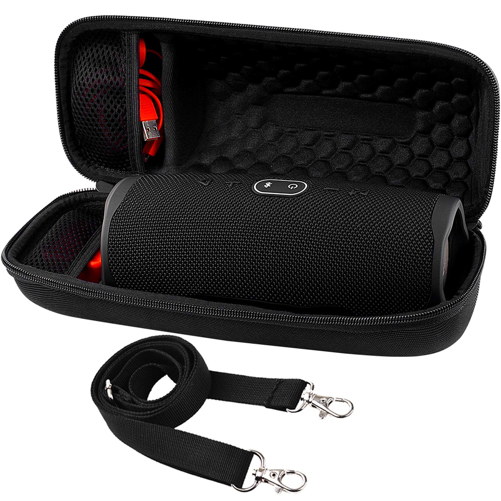JBL Charge 4/5 Waterproof Bluetooth Speaker Hard Travel Case - Protective Storage Bag with Charger & USB Cable Compartment (Black) | Perfect for Outdoor Adventures, Beach Trips & Travel Protection