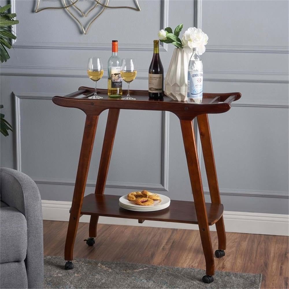 Noble House Cadman Acacia Wood Bar Cart - Indoor Rolling Drink Trolley in Rich Mahogany Finish | Perfect for Home Bar, Living Room, and Party Serving
