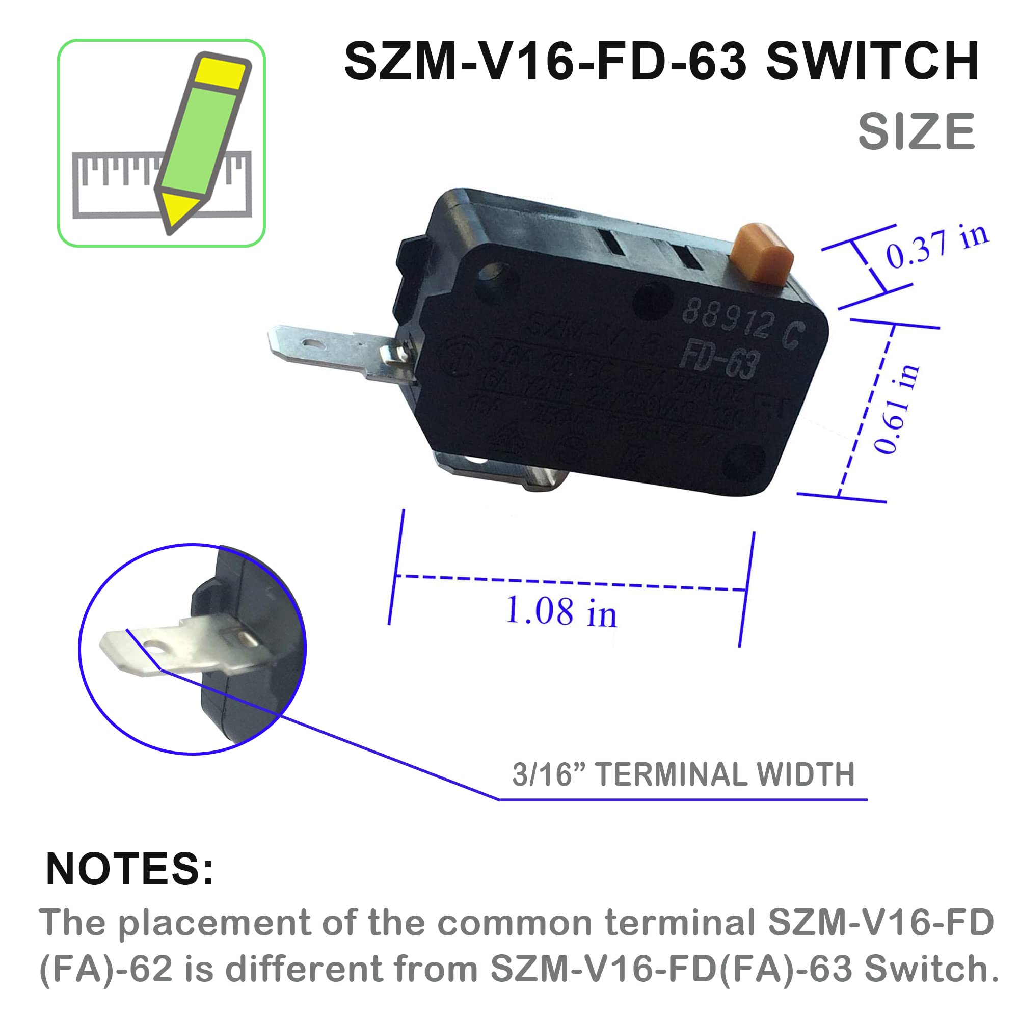 LONYE SZM-V16-FD-63 Microwave Oven Door Micro Switch Replacement for LG GE Starion Microwave 3405-001034 (Normally Open) - Compatible with Multiple Microwave Models - Perfect for DIY Repair and Maintenance (1 Pc)