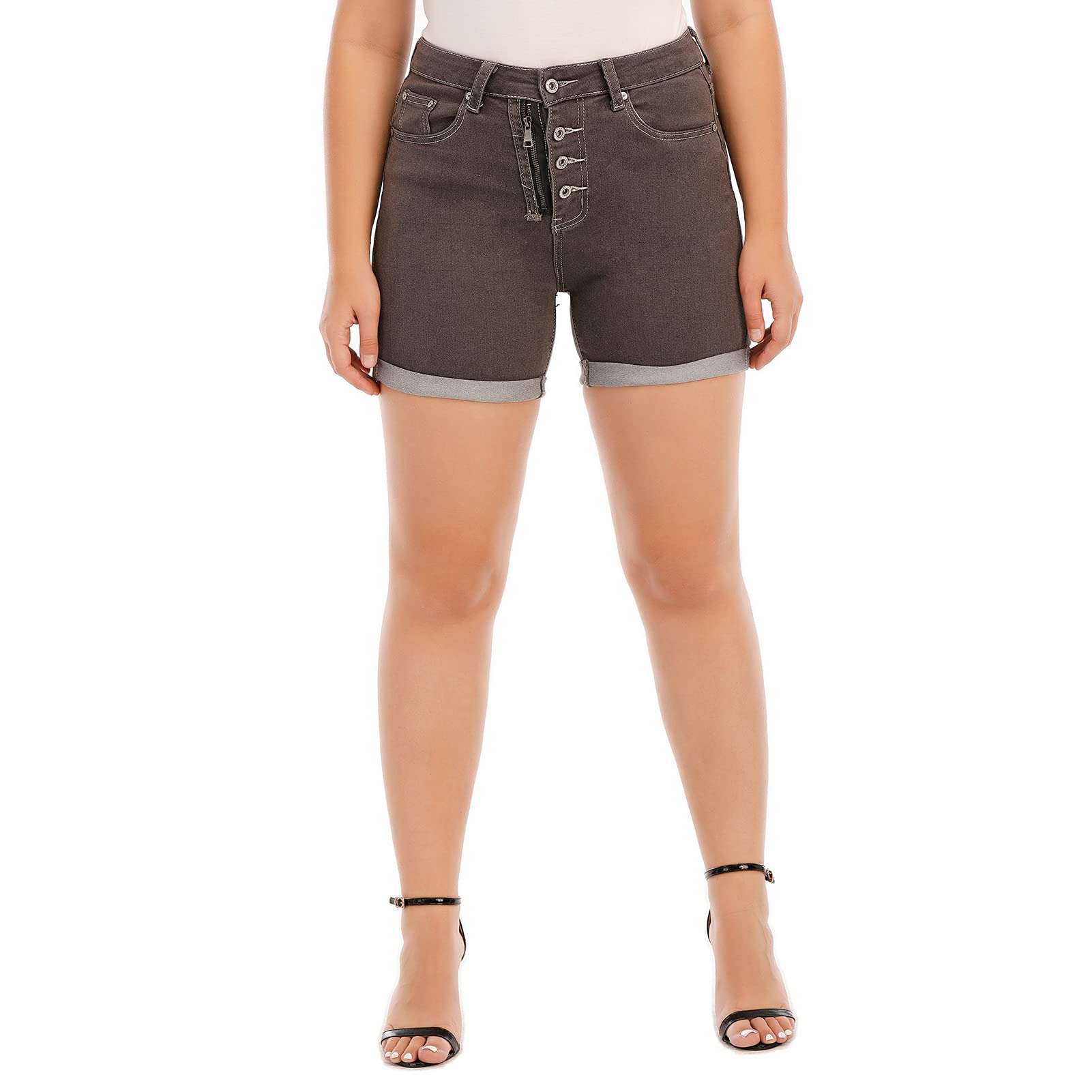 Newbrand Women's Plus Size Ripped Denim Jean Shorts - Stretchy High Waisted Distressed Denim Shorts for Summer, Casual Wear & Street Style Outfits