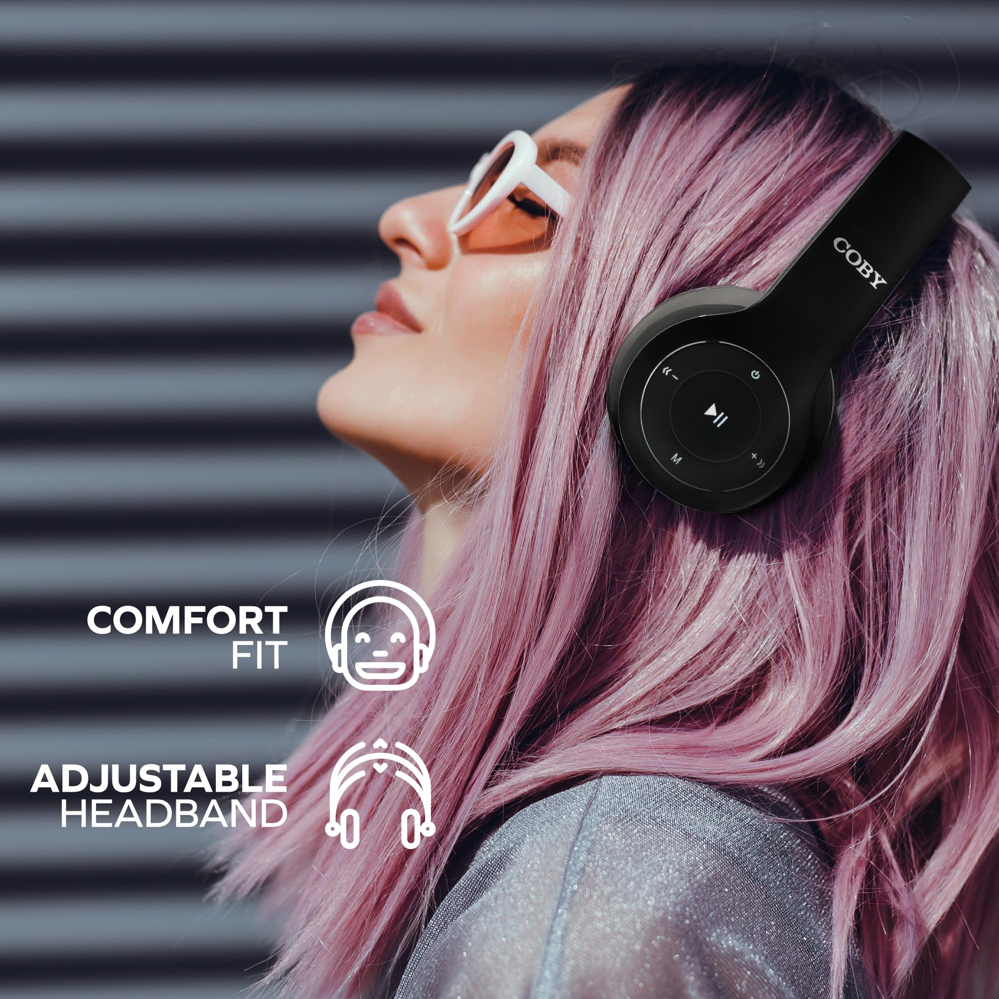Coby Wireless Bluetooth Headphones with Built-in Mic, AUX Cable, Hands-Free Calling - Foldable Over-Ear Design, Rechargeable Battery (5 Hours Playtime) - Perfect for Workouts, Commuting & Office Use