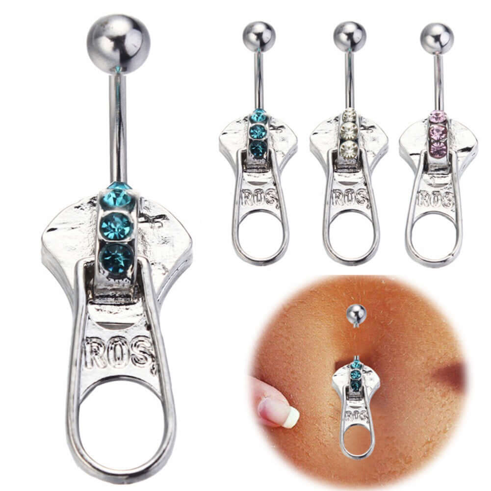 Punk Zipper Belly Rings for Women - C143 Gothic Body Jewelry for Navel Piercing | Perfect for Parties, Concerts, and Alternative Fashion