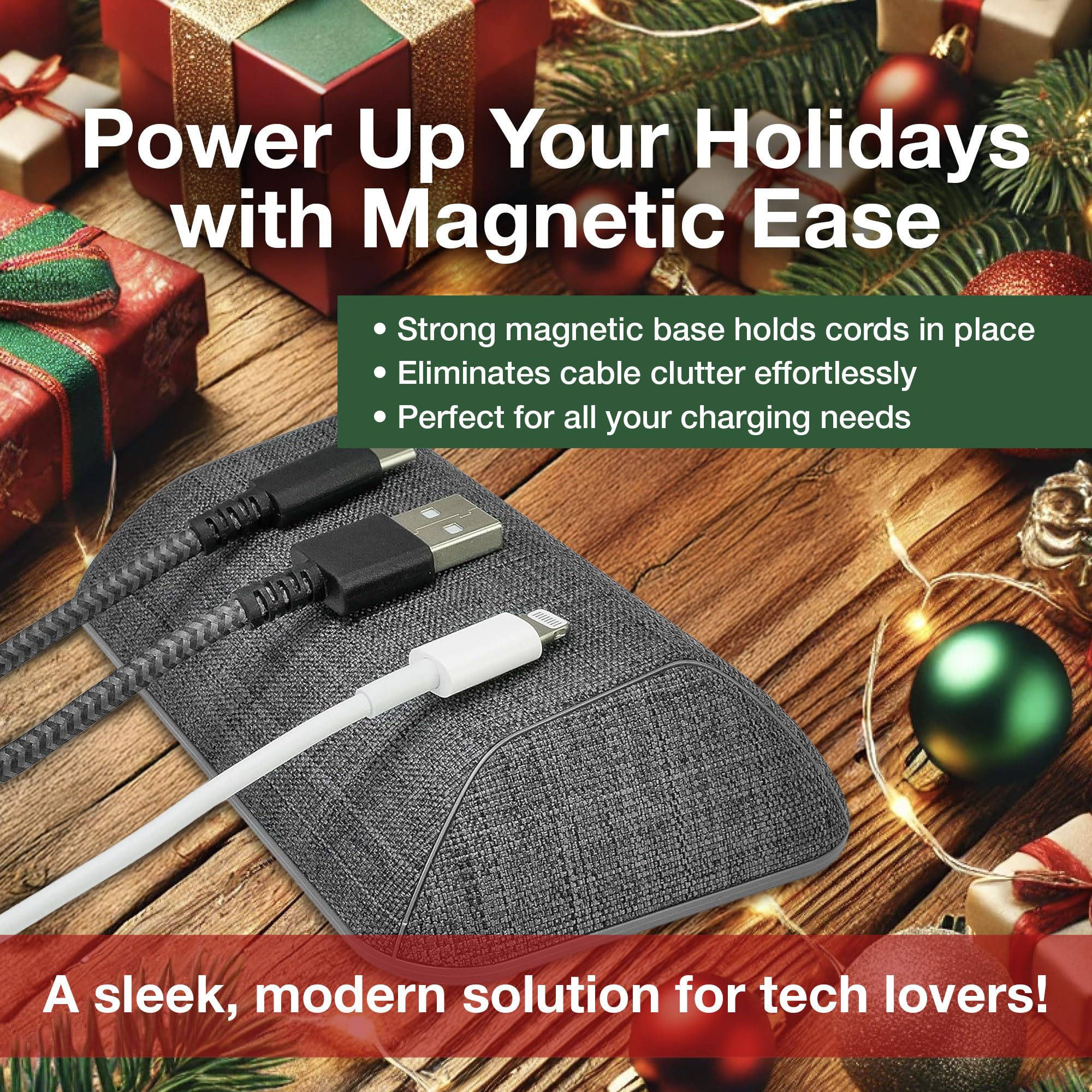 Smartish Magnetic Cord Holder - Strong Magnet Cable Organizer for iPhone Charger, USB Cables & Headphones - Desktop, Nightstand & Car Use - Holds 6 Cables - No. 2 Pencil Gray - Perfect for Home Office & Travel Accessories