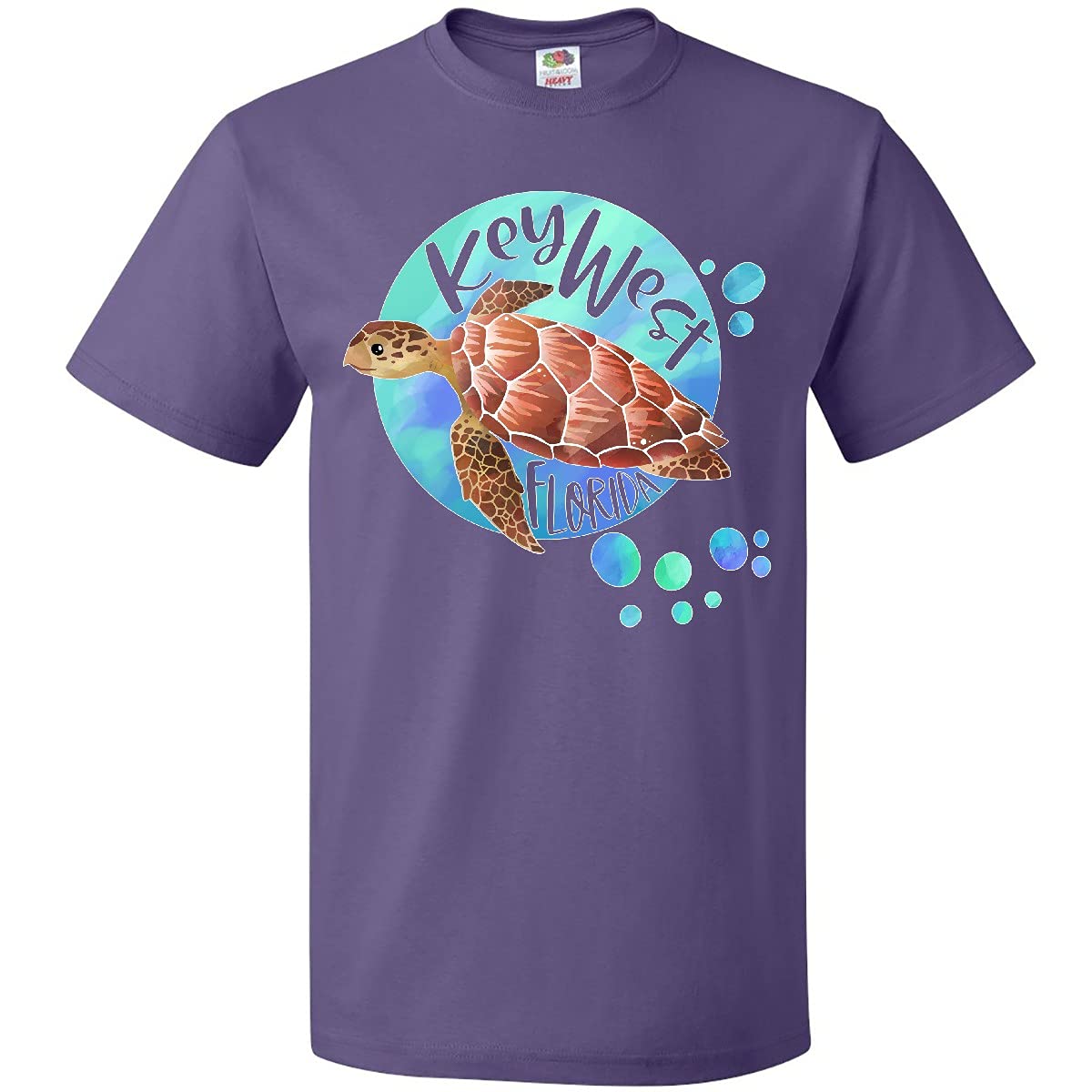 Inktastic Key West Florida Swimming Sea Turtle with Bubbles Graphic T-Shirt - Comfortable Casual Tee for Beach Vacation & Ocean Lovers