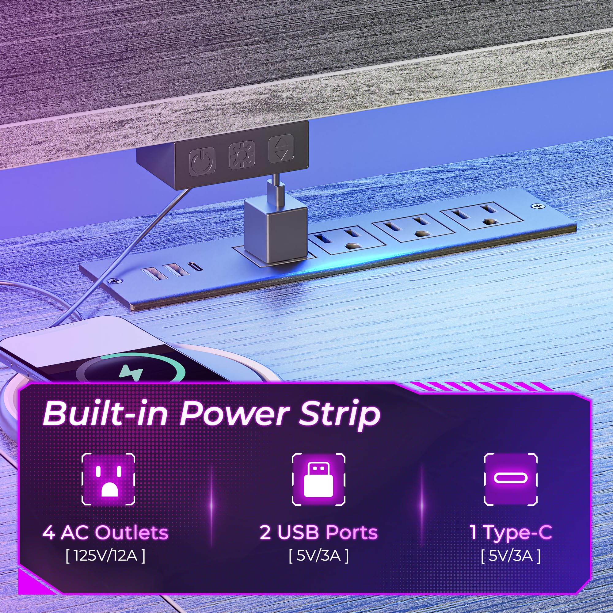 SUPERJARE L-Shaped Gaming Desk with LED Lights & Power Outlets, Computer Desk with Monitor Stand & Headphone Hooks, Home Office Corner Desk (Grey) - Perfect for PC Gaming Setup, Streaming & Remote Workstations