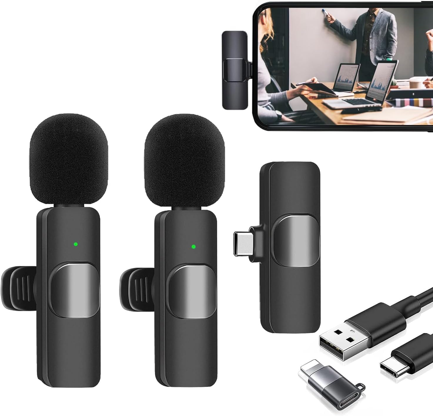 Wireless Lavalier Microphone for iPhone, iPad, Android & Computer - 2.4G Plug & Play Mini Mic with Noise Reduction Chip - Perfect for Podcasting, Video Recording, Live Streaming & Online Meetings