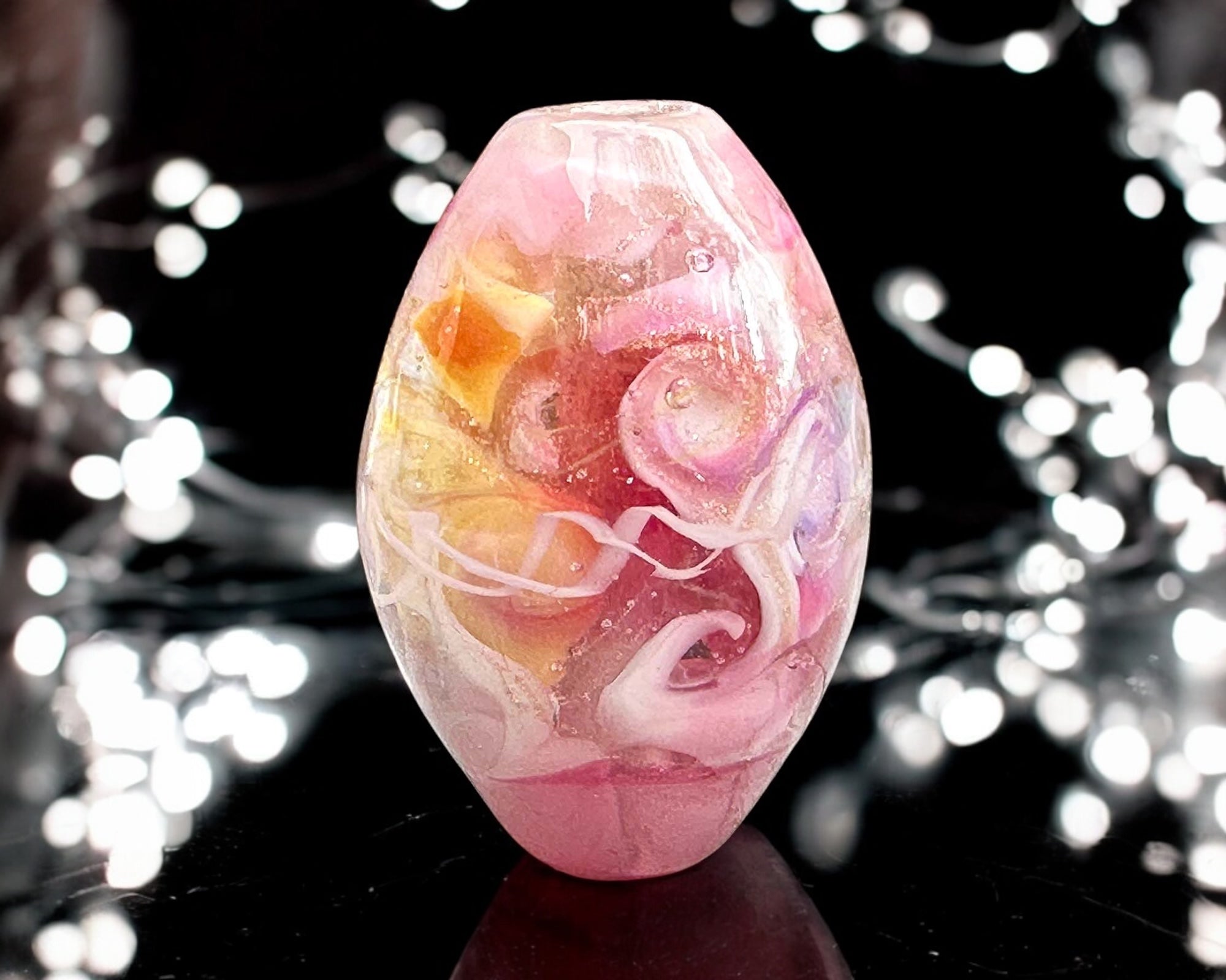 Sunset Pink Shimmer Lampwork Glass Focal Bead for Jewelry Making - DIY Necklace, Bracelet & Earring Designs - Perfect for Handmade Gifts & Craft Projects