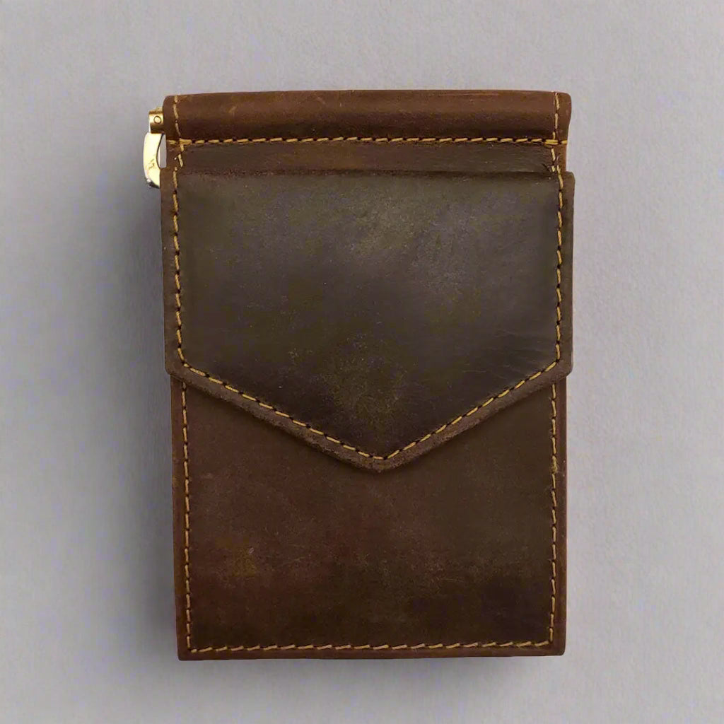 BOL Men's Distressed Leather Money Clip Wallet - Slim RFID Blocking Bifold Wallet for Cash & Cards - Perfect for Business, Travel and Everyday Use