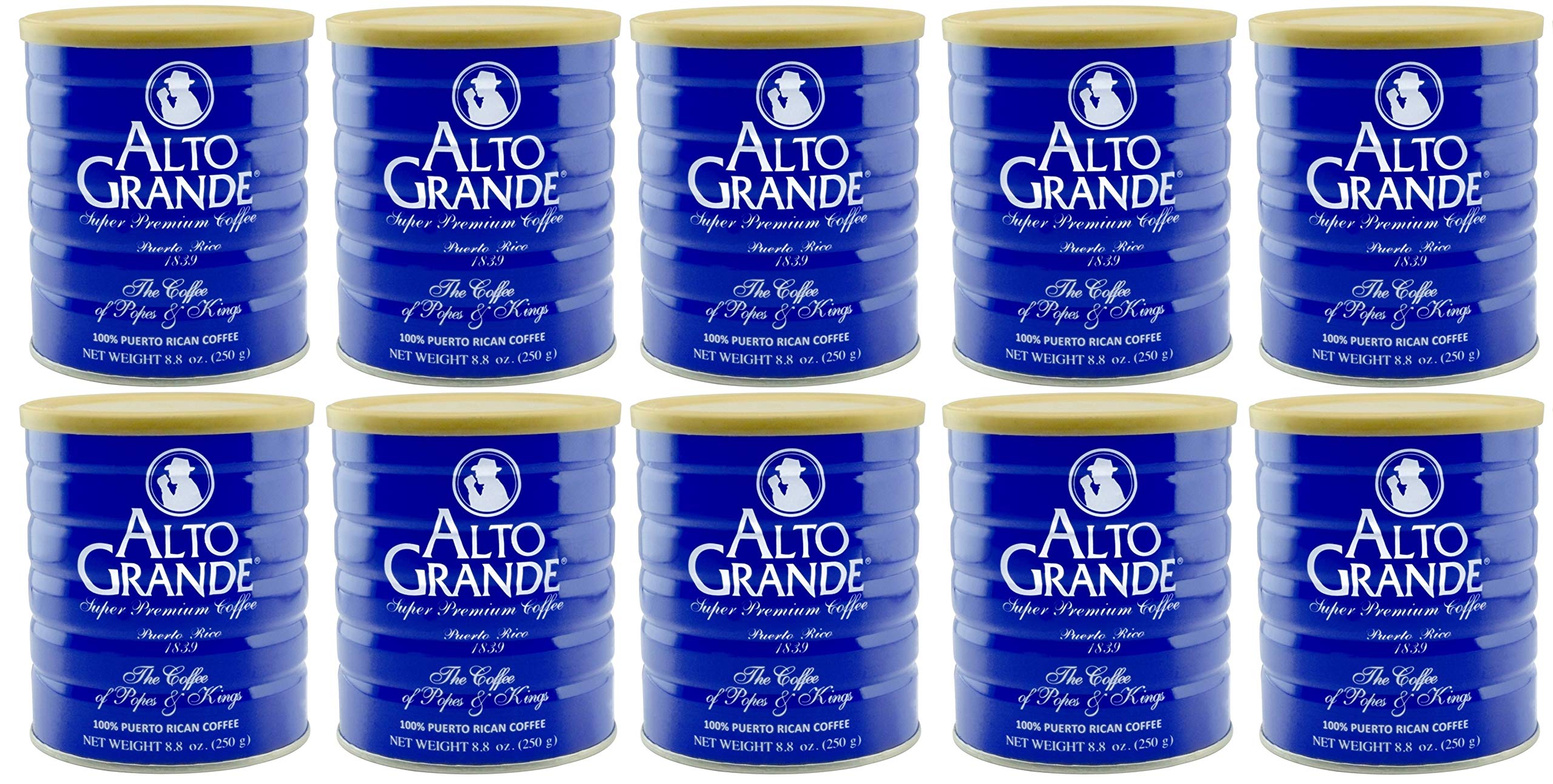 Alto Grande Super Premium Ground Coffee 8.8oz (10 Cans) - Rich Arabica Blend for Home, Office & Gifts - Perfect for Brewing, Espresso & Cold Brew
