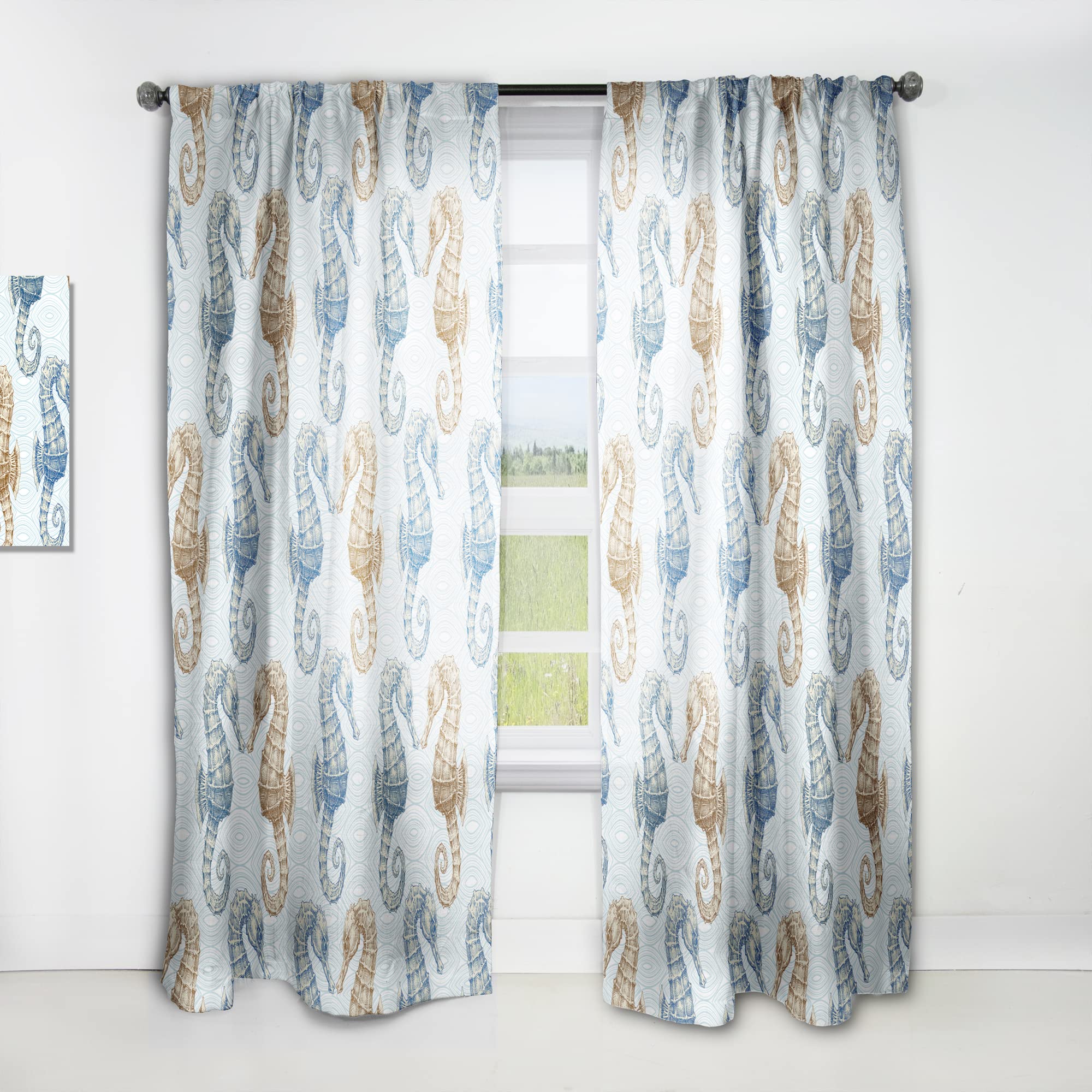 DesignQ Thermal Insulated Single Panel Curtains - 52x120 Inches, 'Sea Horse Couple in Deep Sea' Print - Blackout Drapes for Bedroom & Living Room - Perfect for Coastal Decor, Kids Room, or Ocean-Themed Spaces