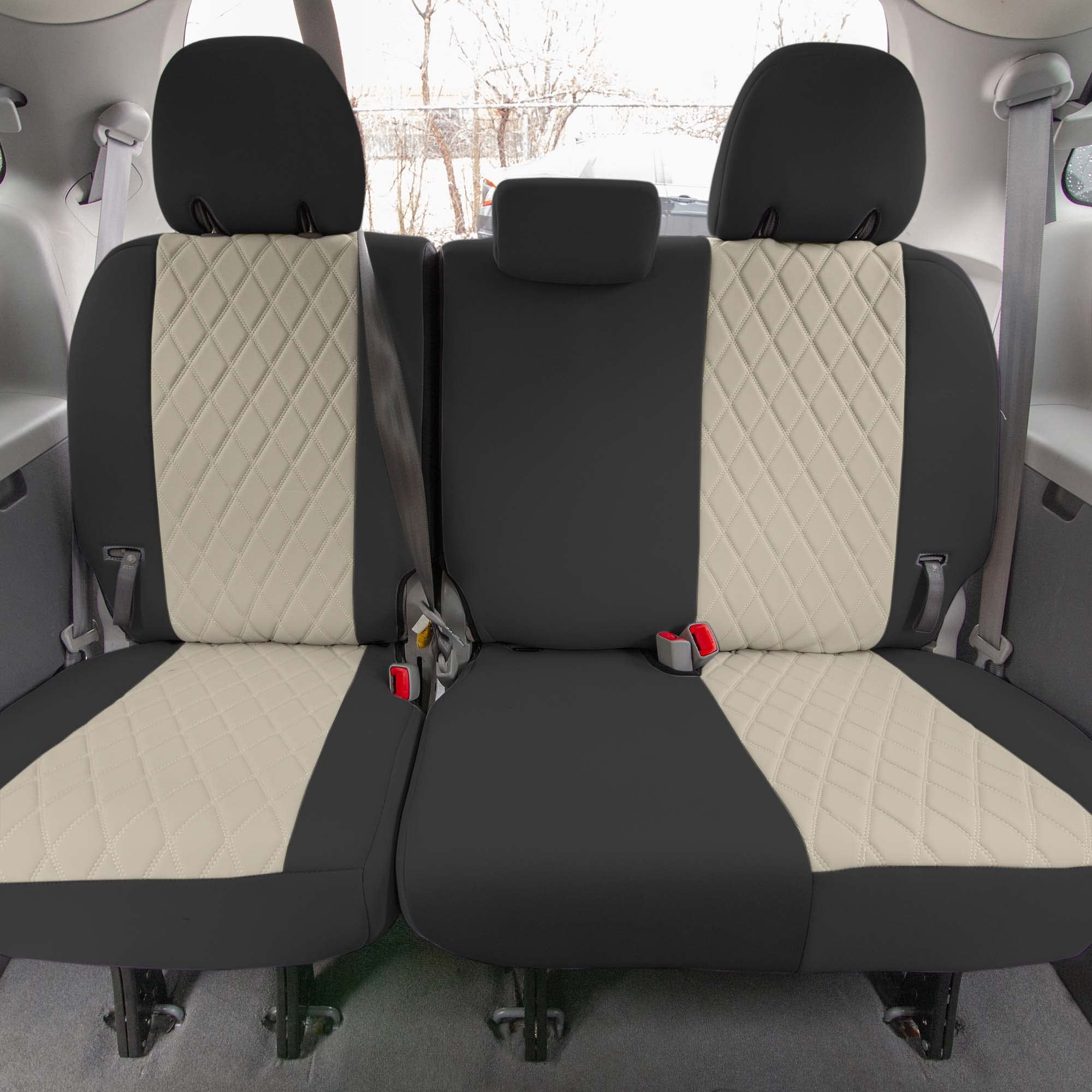 FH Group Custom Fit Neoprene Seat Covers for 2011-2020 Toyota Sienna - Waterproof Neosupreme Automotive Seat Protectors (3rd Row, Beige) | Perfect for Family Road Trips, Spill Protection & Car Interior Upgrade