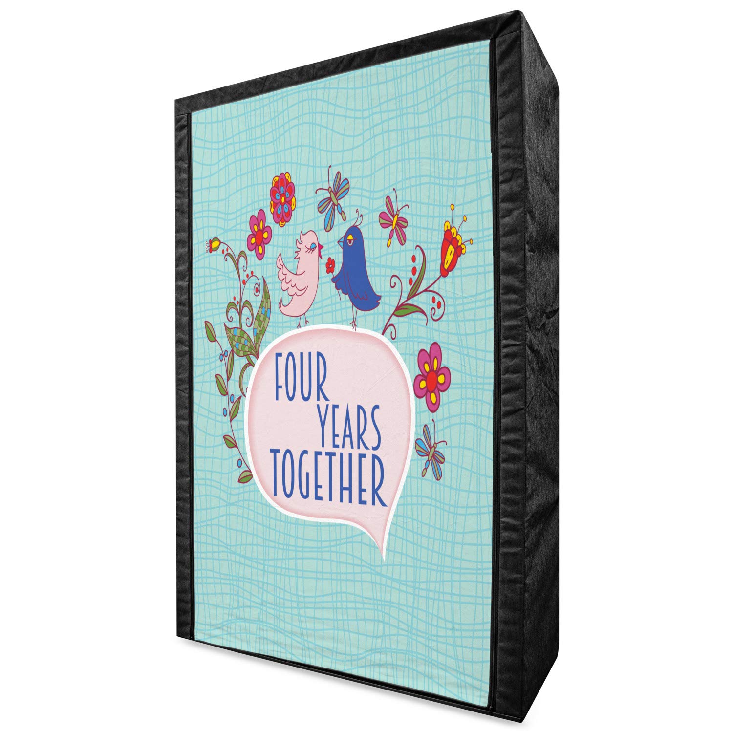 Ambesonne 4th Anniversary Portable Fabric Wardrobe - Romantic Birds & Flowers Design with 
