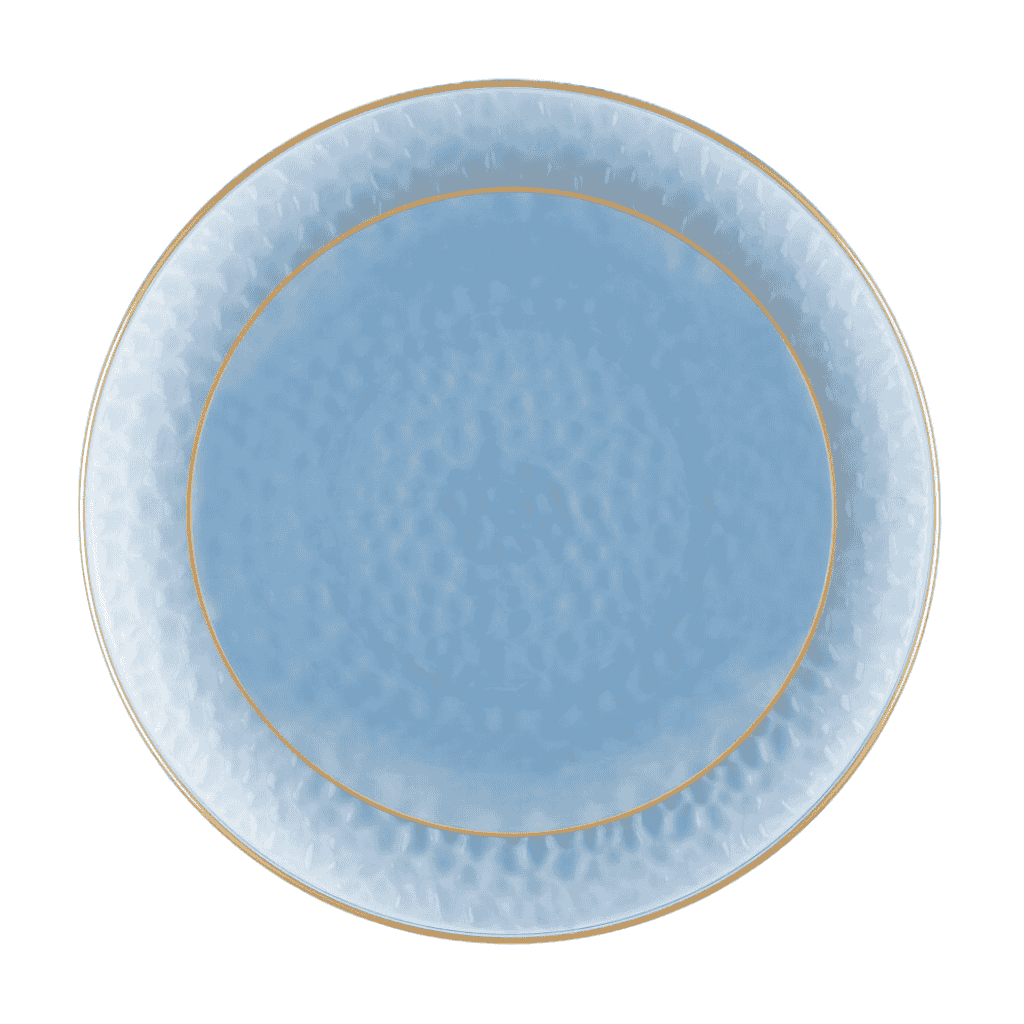 32-Piece Blue and Gold Hammered Plastic Dinnerware Set - Round Plates & Bowls for 16 Servings | Durable BPA-Free Dish Set for Parties, Picnics, BBQs & Outdoor Dining
