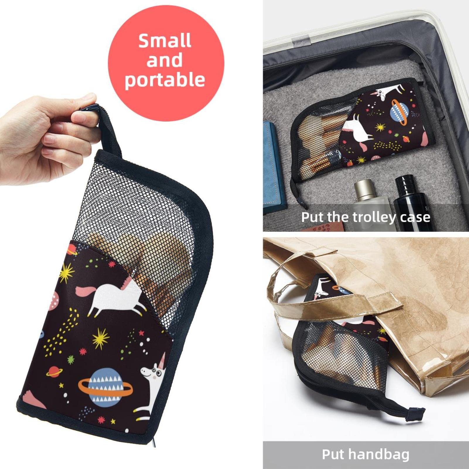 12-Piece Makeup Brush Organizer Bag with Space Planet & Unicorn Design - Portable Cosmetic Brush Holder Case for Travel, Home Vanity & Professional Makeup Artists