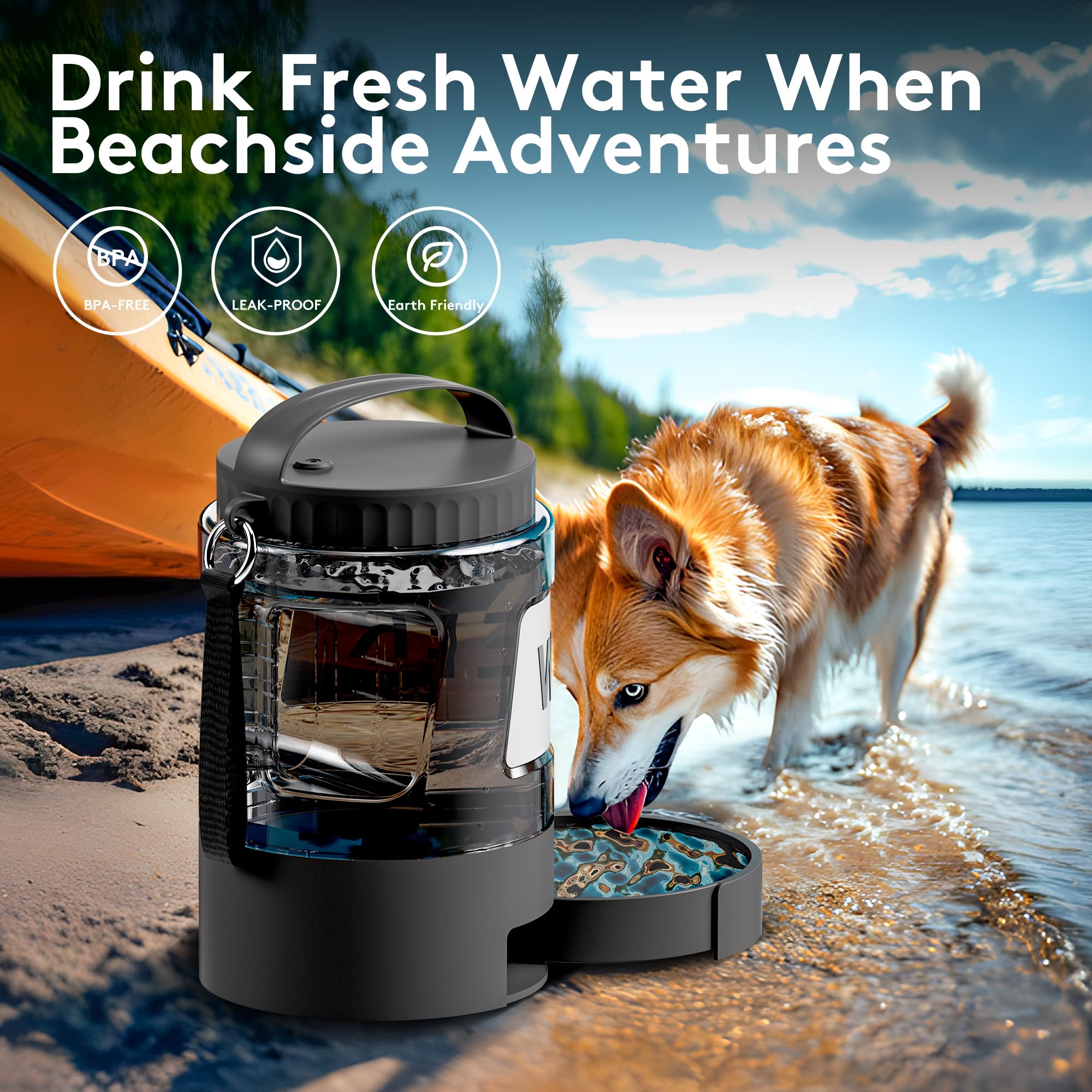 **98oz Portable Dog Water Bottle with Bowl - BPA Free Travel Water Dispenser for Dogs, Large Pet Water Bowl for Camping, Hiking & Outdoor Adventures**