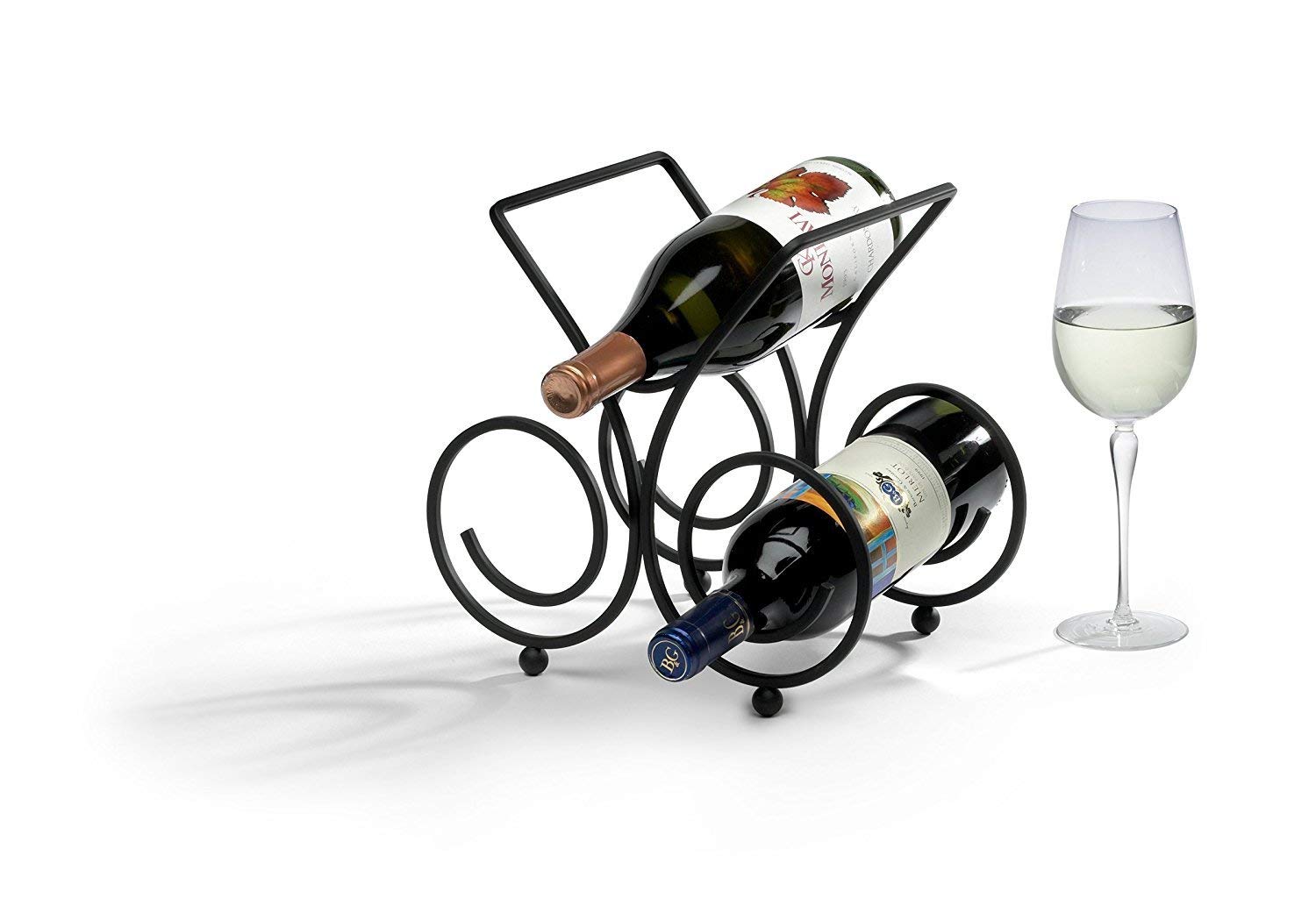 Spectrum Diversified 3-Bottle Wine Rack - Sturdy Steel Wire Countertop Wine Holder for Standard & Jumbo Bottles | Black Bar & Kitchen Storage (Model 48010) | Perfect for Home Bars, Kitchens & Entertaining Spaces
