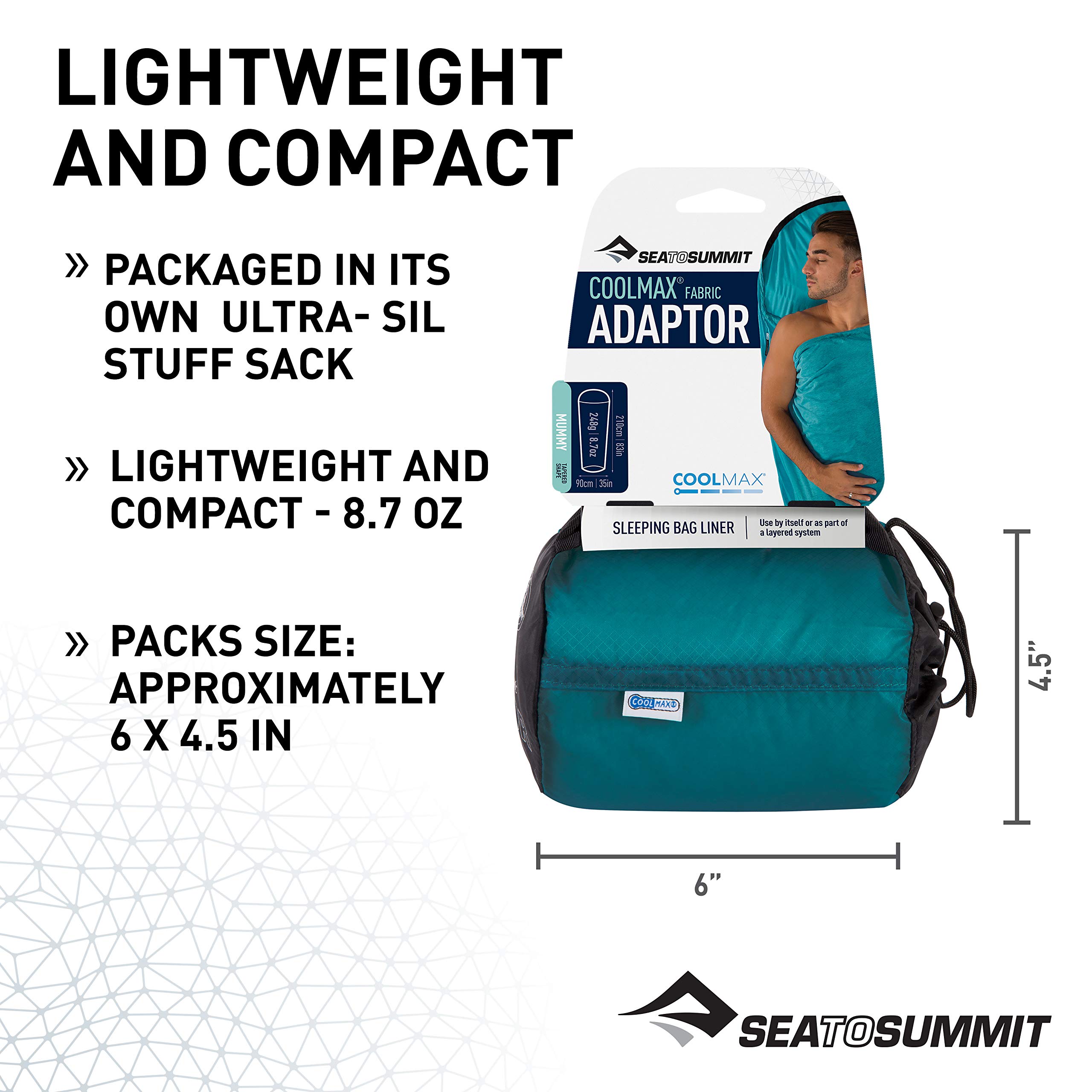 Sea to Summit Adaptor Coolmax Sleeping Bag Liner - Lightweight Travel Bedding for Camping, Hiking & Backpacking - Keeps You Cool & Comfortable in Warm Weather