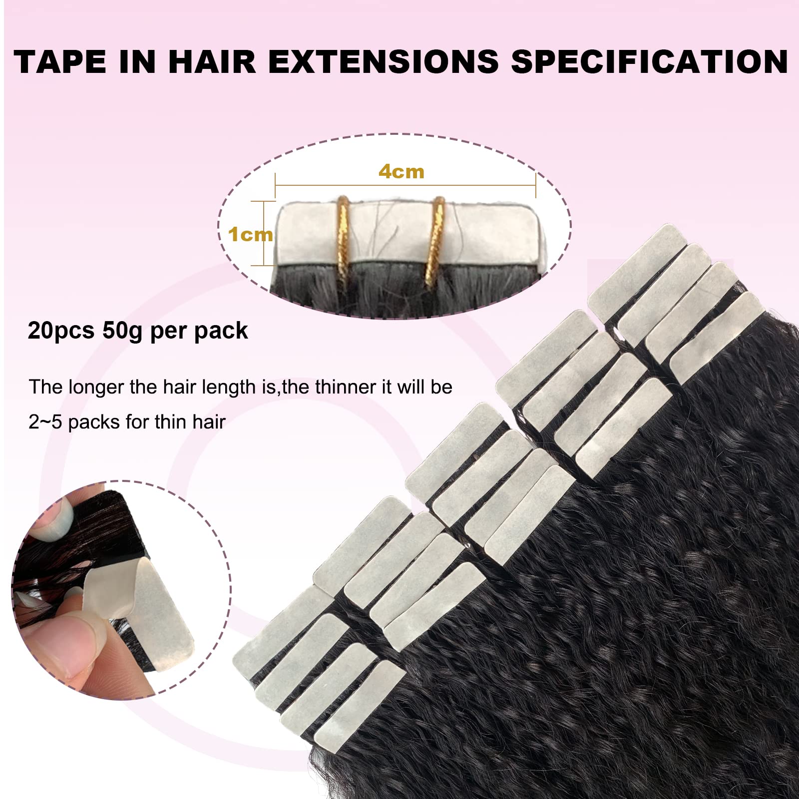 Natural Black Tape in Hair Extensions 24 Inch - 20 Pieces 50g Brazilian Kinky Straight Human Hair for Black Women | Soft & Shiny | Perfect for Daily Styling, Special Occasions & Protective Hairstyles