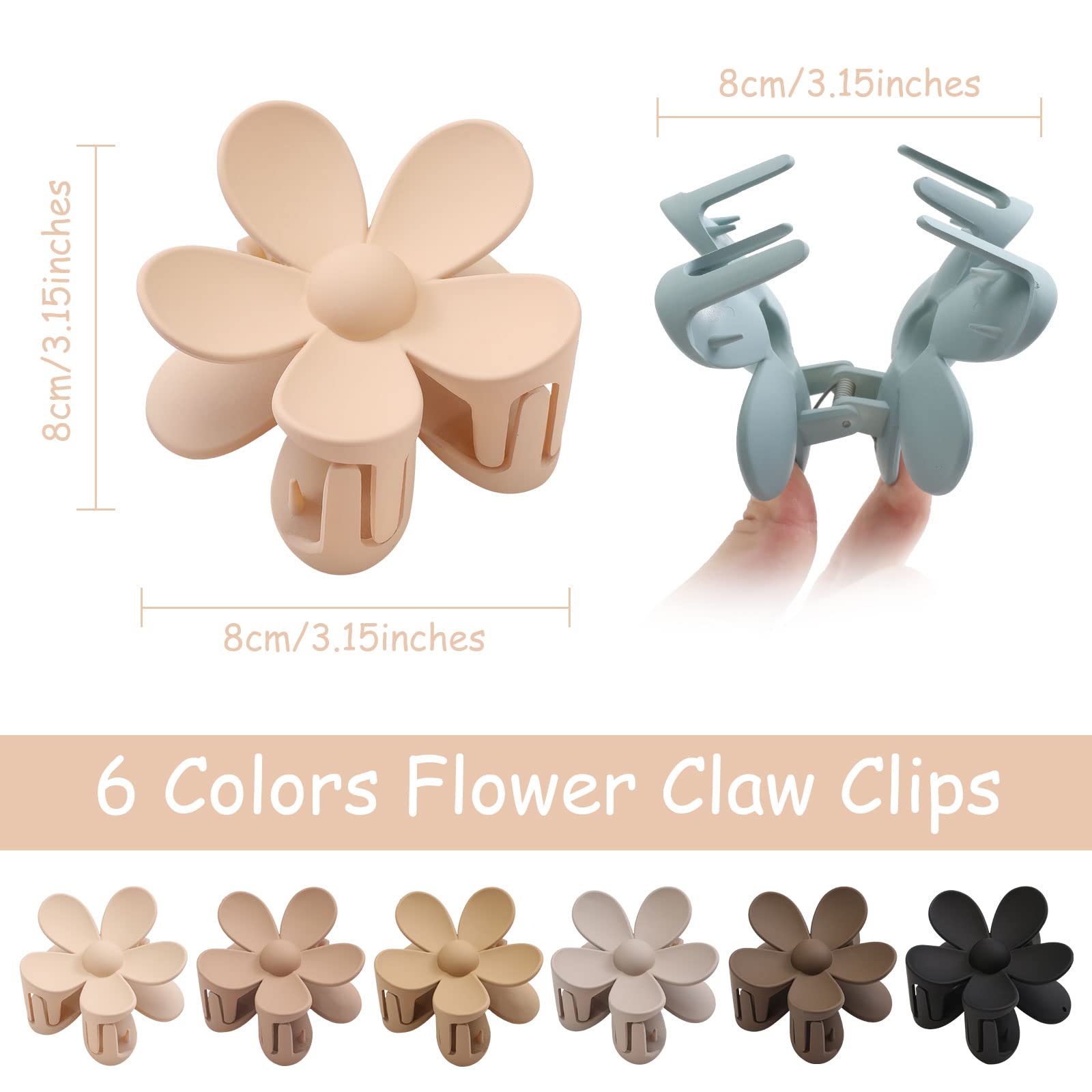 6PCS Matte Large Claw Hair Clips - Daisy Flower Hair Accessories for Women & Girls, Strong Hold Hair Clips for Thick & Thin Hair - Perfect for Everyday Wear, Parties & Gifts