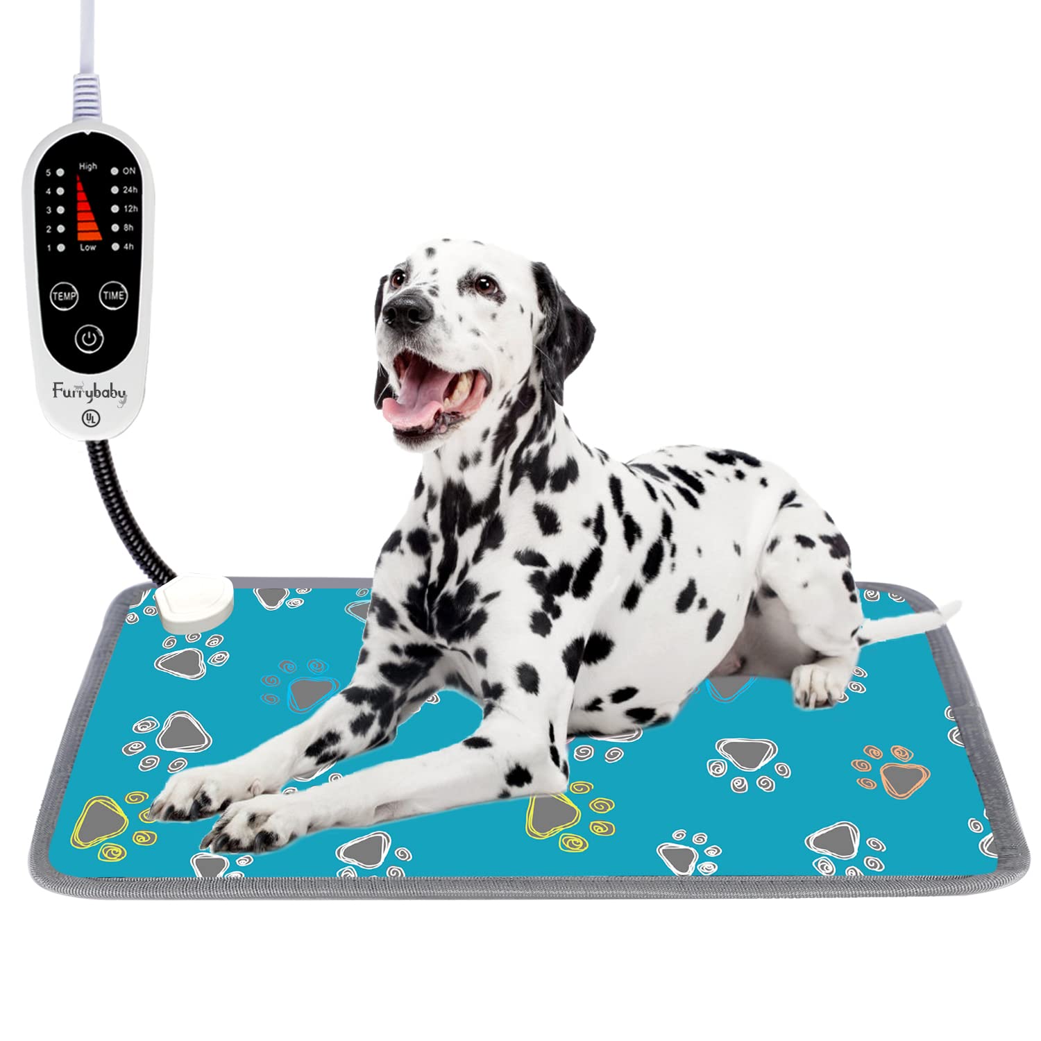 Furrybaby Waterproof Pet Heating Pad - 5-Level Adjustable Temperature & Timer, Durable Anti-Chew Tube for Dogs, Cats, Puppies - Indoor Warming Mat (24