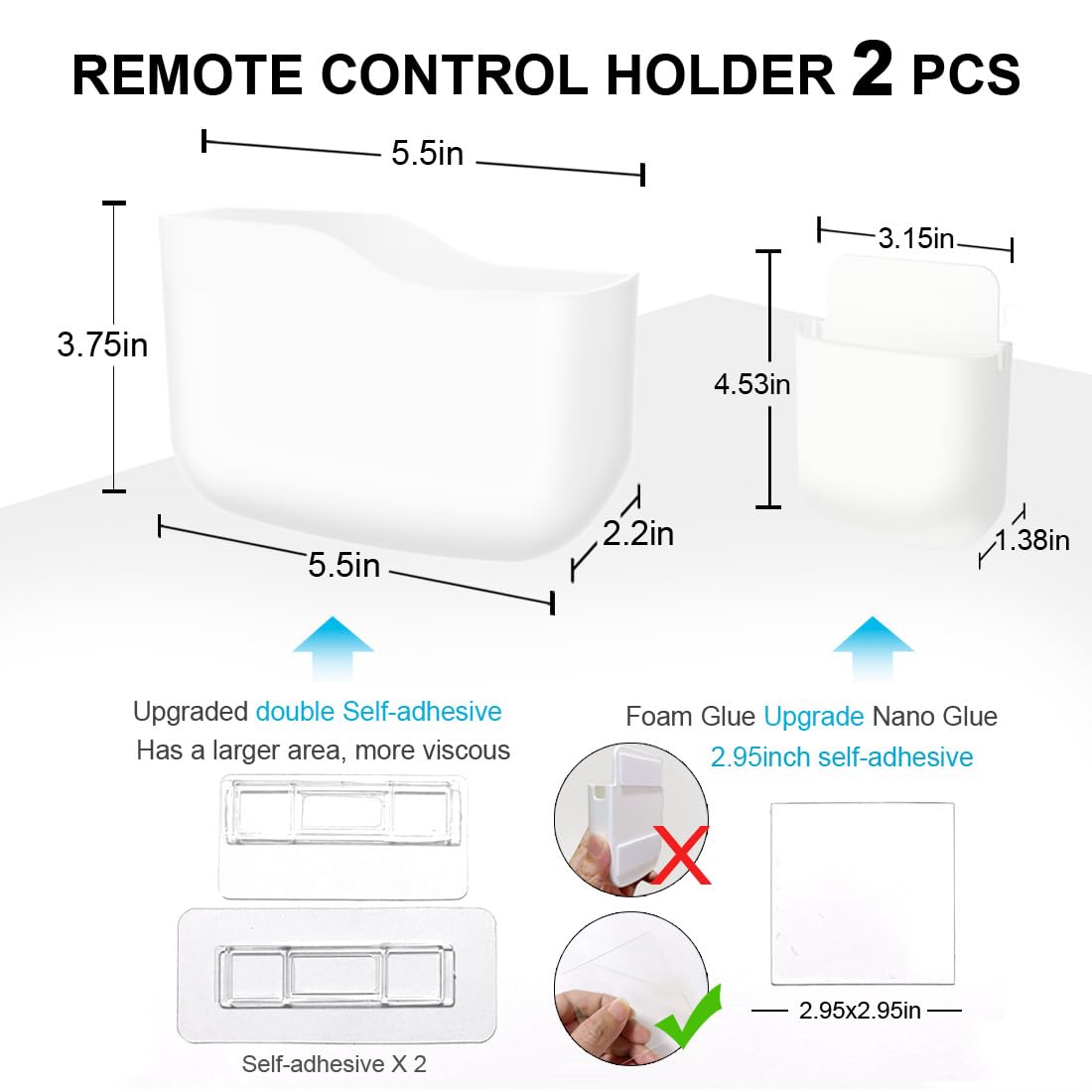 Wall Mount Remote Control Holder - Self Adhesive Organizer for Office & Bedroom - White Storage Box for Phones & Mail