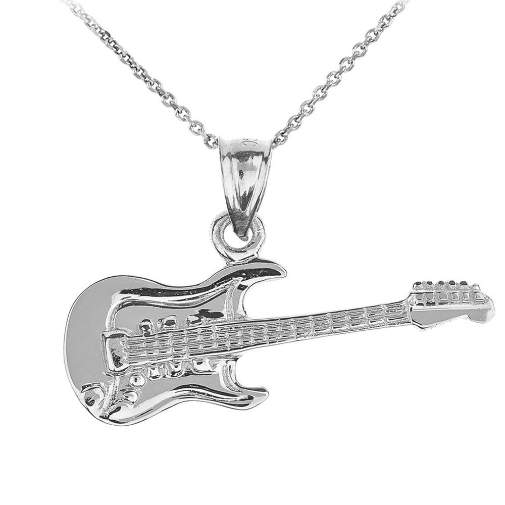 10k White Gold Electric Guitar Pendant Necklace for Men & Women - Perfect for Musicians, Rock Fans & Music Lovers - Great Gift for Birthday, Anniversary & Concert Events