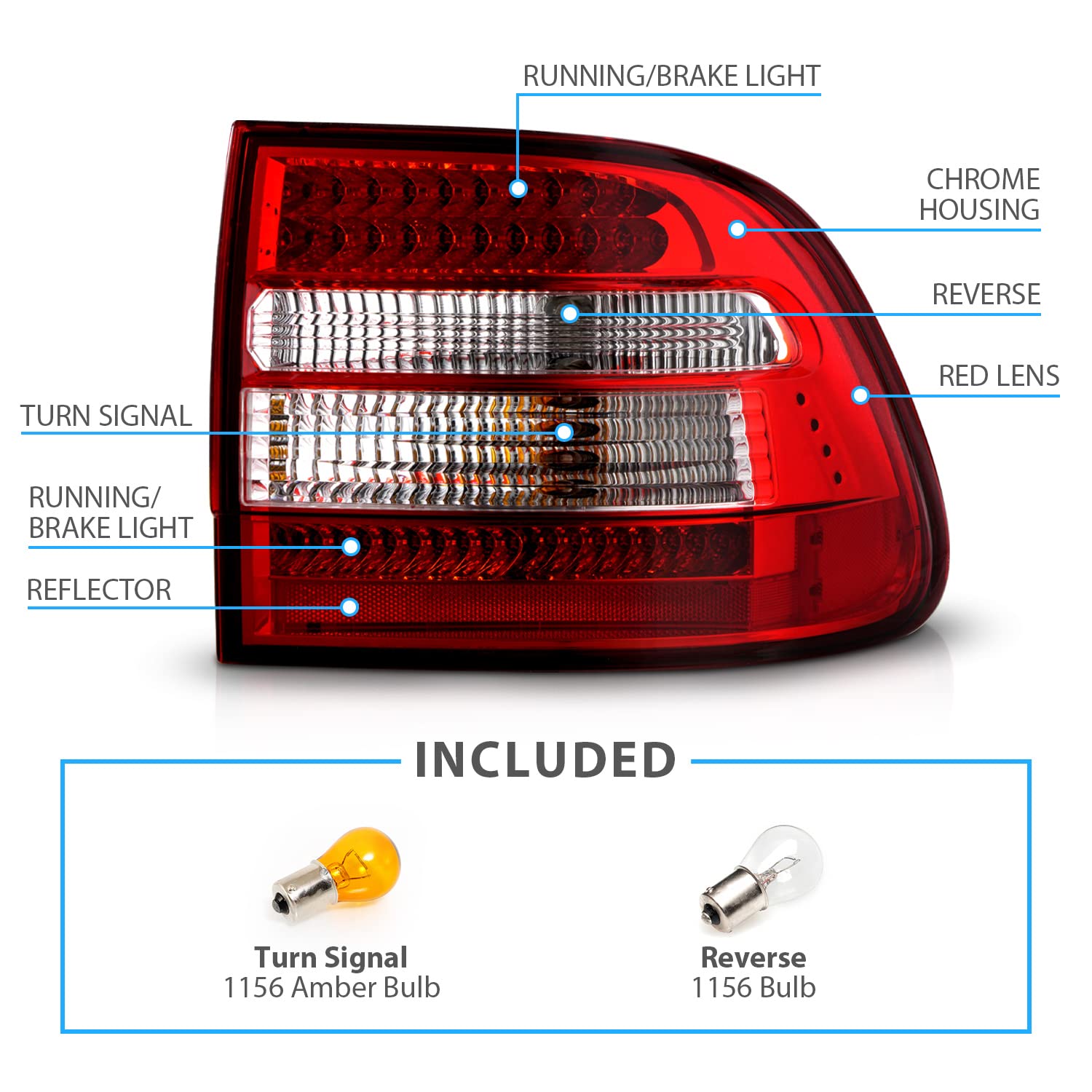 AmeriLite Red Clear LED Tail Lights Pair for Porsche Cayenne SUV - Left & Right Side Replacement - Enhance Visibility & Style for Night Driving & Car Shows