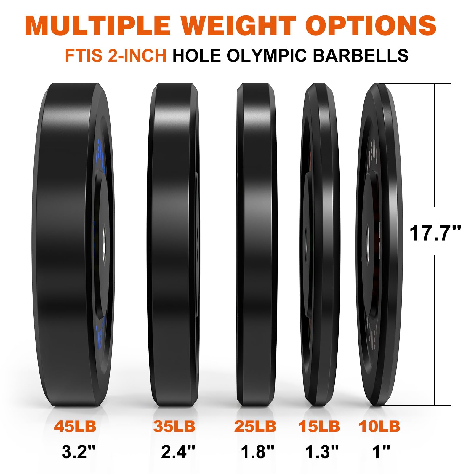XDDIAS Olympic Bumper Plates Set - 2-Inch Rubber Weight Plates with Steel Insert for Weightlifting, CrossFit & Strength Training - Sold as Single, Pairs or Full Sets - Perfect for Home Gym, Commercial Gym & Powerlifting Workouts