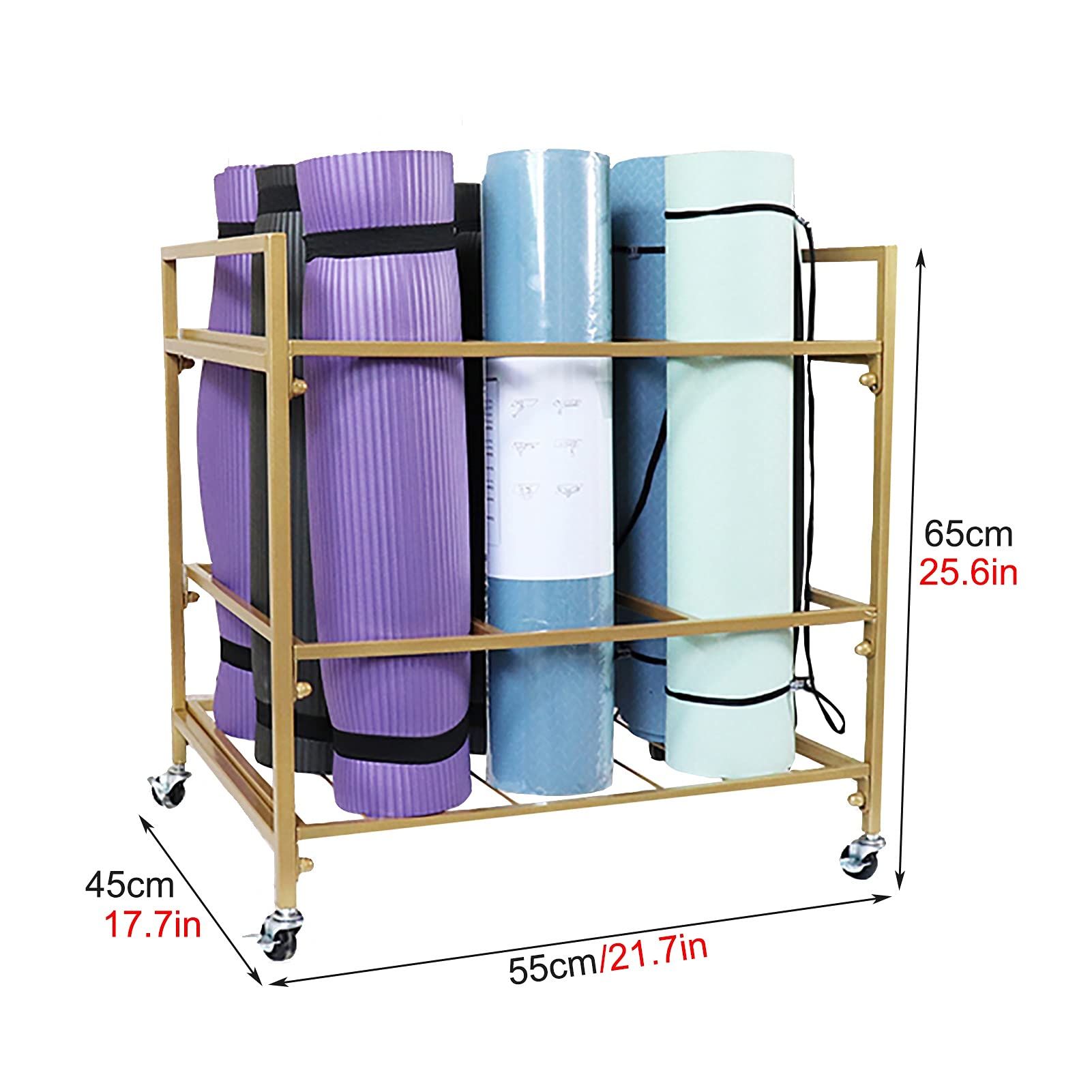 Lockable Wheel Yoga Mat Organizer Rack - Heavy Duty Gym & Studio Storage Cart for Yoga Mats | Perfect for Home, Gym & Yoga Studio Organization