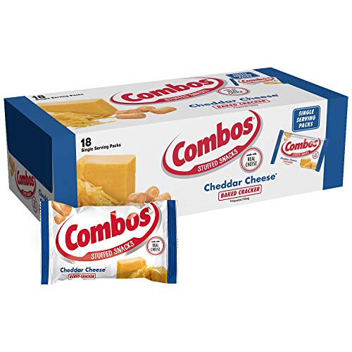 Crunchy Baked Cheddar Cheese Crackers - Combos Snacks, 1.7oz (Pack of 18) | Perfect for Lunchboxes, Road Trips & Office Snacking