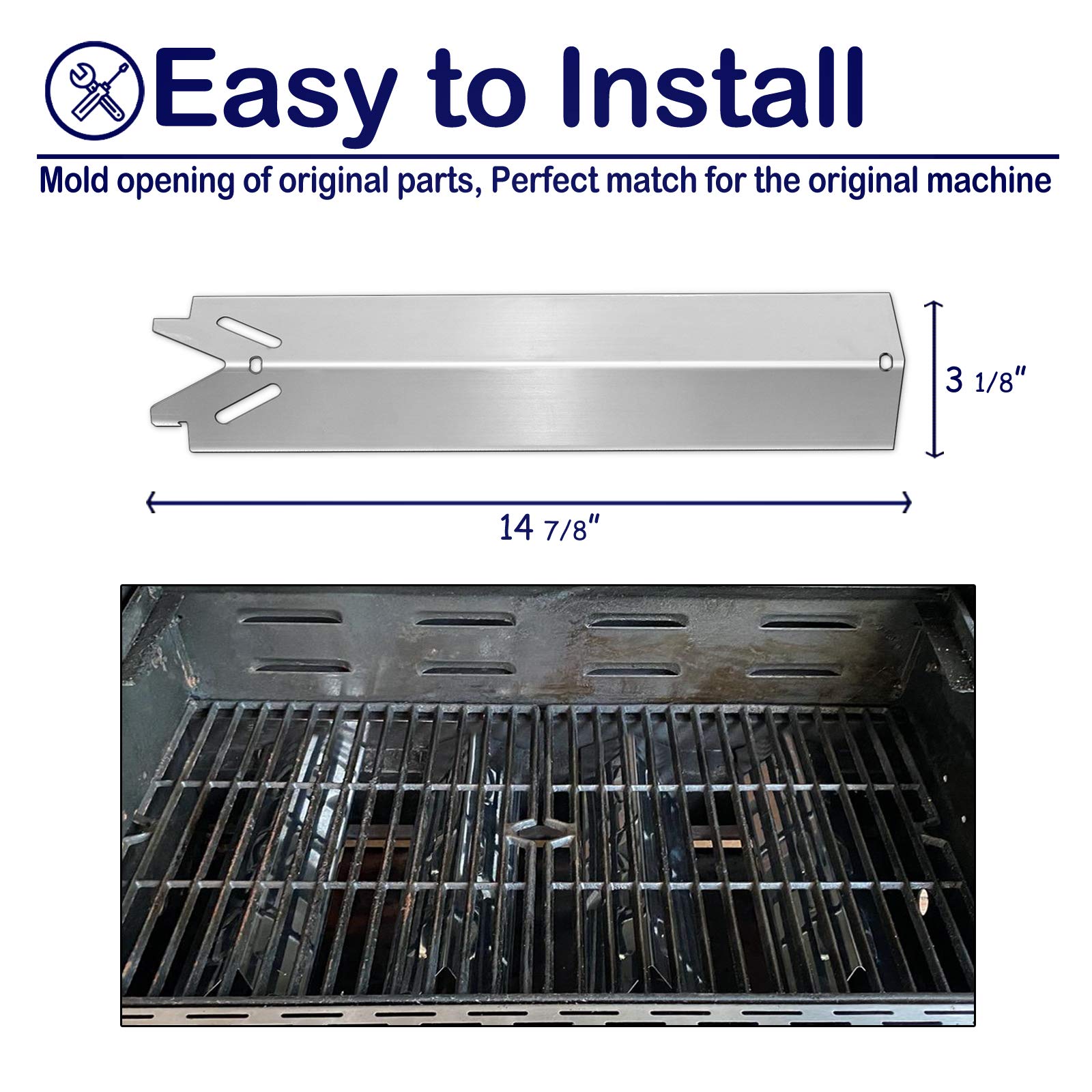 Stainless Steel Heat Plate Shield for Brinkmann 810-4221-S & 810-6420-S Gas BBQ Grill - 4 Pack 14 7/8