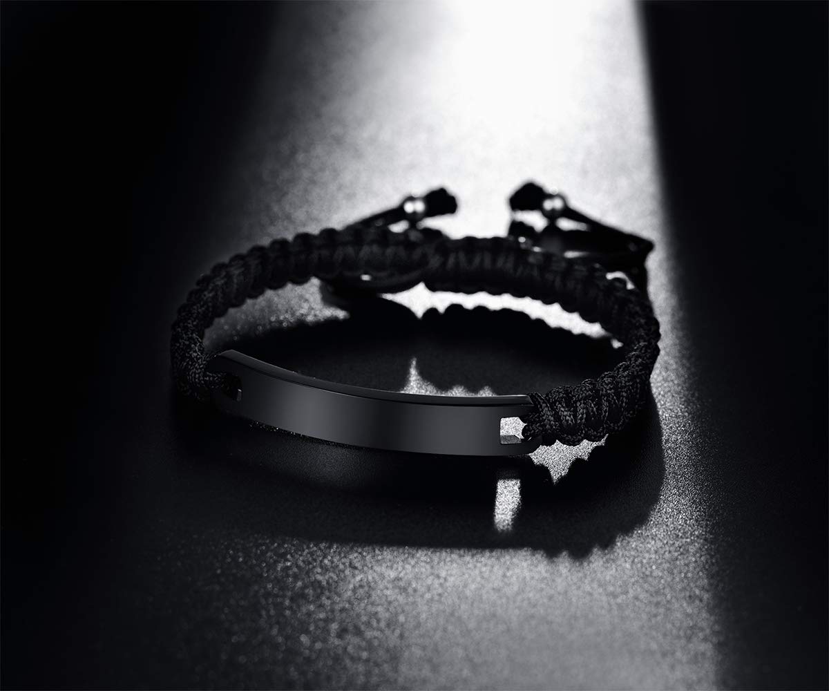 Personalized Engraved Couple Bracelets - Handmade Braided Rope Cuff Bangles with Custom ID Names for Him & Her - Romantic Matching Jewelry Gift for Anniversaries, Valentine's Day & Couple Photos