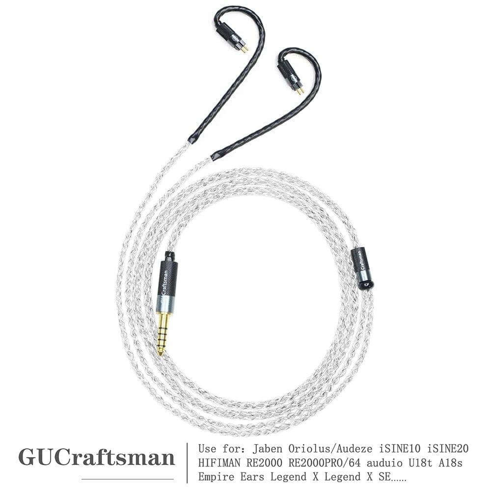 Premium GUCraftsman 5N OFC Silver Plated + Graphene 0.78mm Upgrade Earphone Cable for 64audio A12t/U12/A18 TIA, Oriolus RE2000, iSINE20 - High-Fidelity Audio for Audiophiles & Studio Monitoring