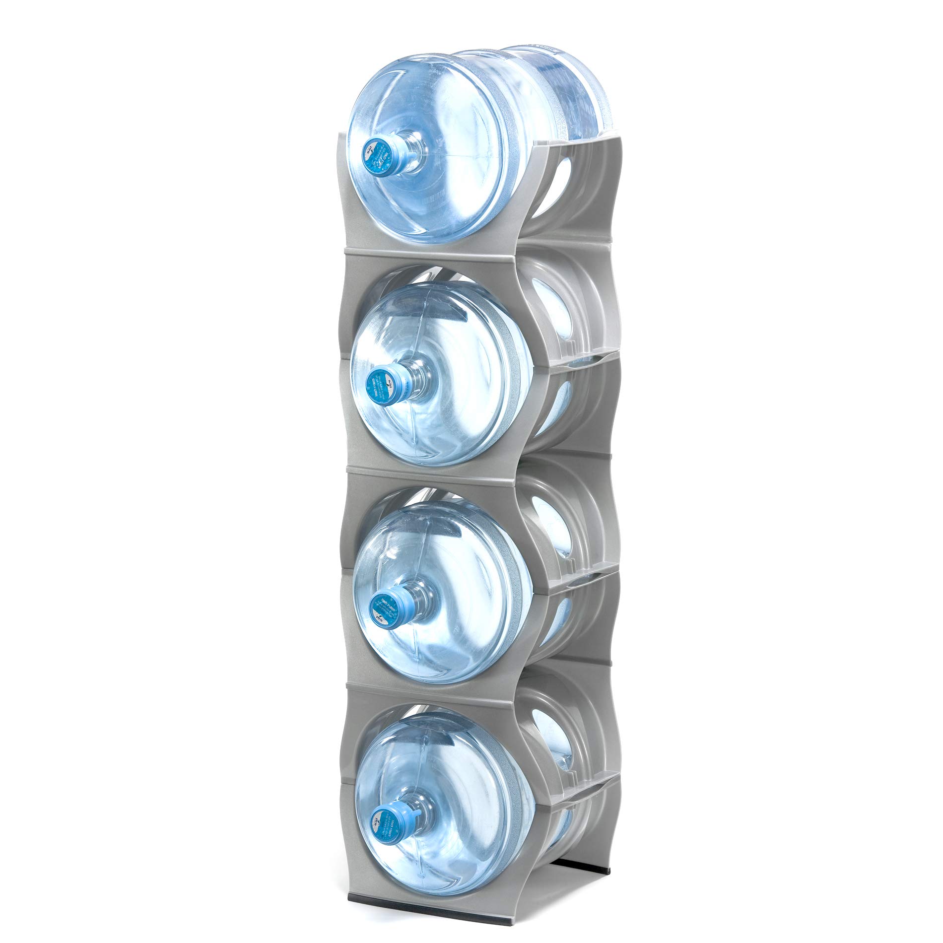 5 Gallon Stackable Water Bottle Storage Rack | Heavy-Duty Jug Holder Organizer for Kitchen, Cabinet & Office | Reinforced Polypropylene Shelf (Silver, 4-Tier) - Perfect for Pantry Organization, Home Storage & Small Space Saving