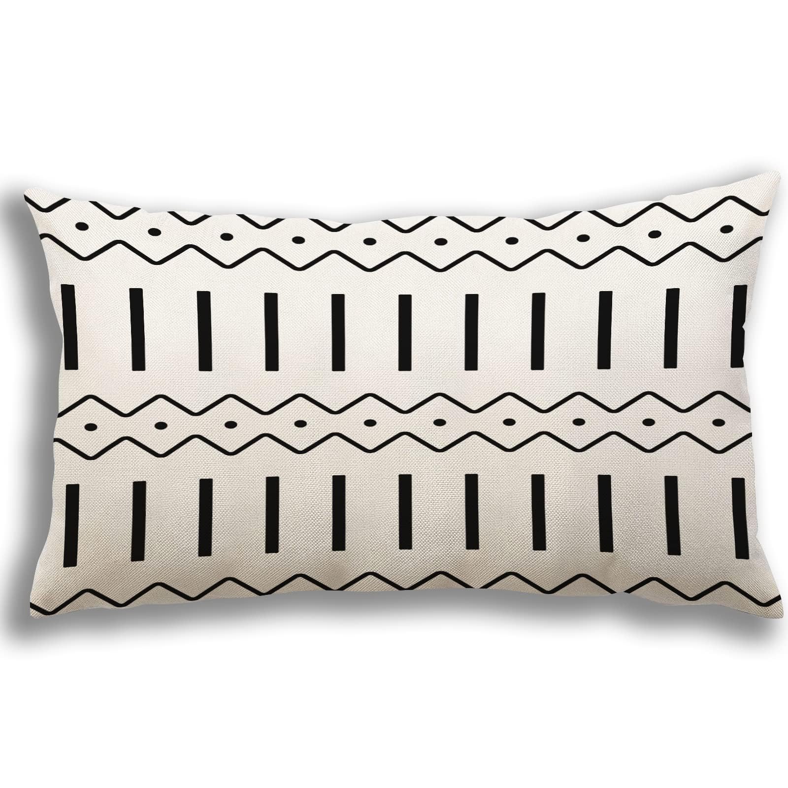 YCOLL 12x20 Lumbar Pillow Covers Set of 4 - Modern Sofa Throw Pillow Covers for Couch, Bed & Car - Decorative Outdoor Linen Fabric Pillow Cases (Black) - Perfect for Living Room, Patio & Travel Comfort