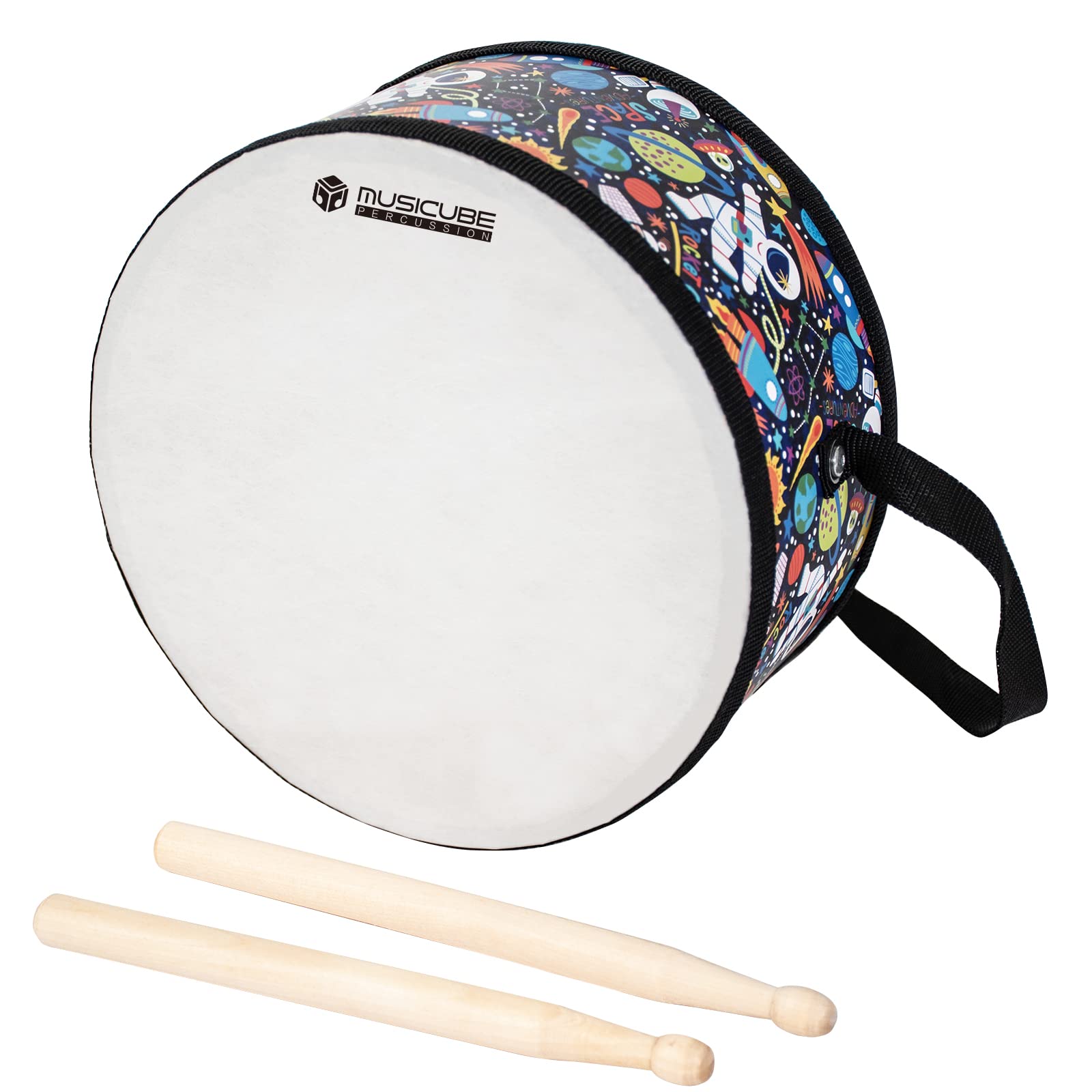 **MUSICUBE 8-Inch Wooden Kids Drum Set with Adjustable Strap & 2 Drumsticks - Educational Musical Toy for Toddlers, Boys & Girls - Sensory Instrument for Early Learning - Perfect Gift for Birthdays & Playtime**