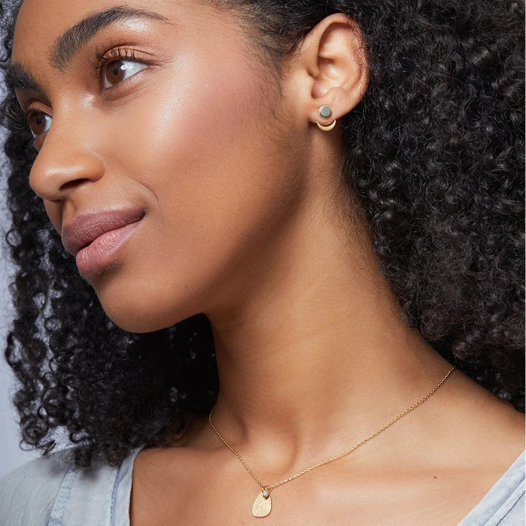 Amazonite Gold Moon Phase Ear Jacket - Dainty Boho Earrings for Women, Hypoallergenic Pierced Ear Jewelry | Perfect for Date Night, Festival & Boho Fashion