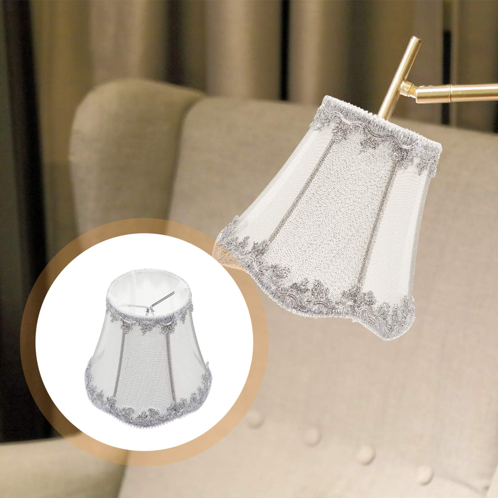 Natural Linen Fabric Lamp Shade - Clip On Chandelier Shade for Table & Floor Lamps (5.11x5.11x4.72 Inch, Silver) - Perfect for Hotel, Bedroom & Living Room Lighting Decor